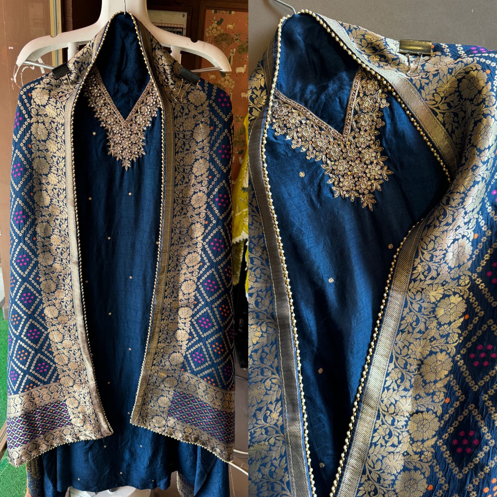 Pure Silk Shirt (Unstitched) with Dabka Handembroidery On the neckline