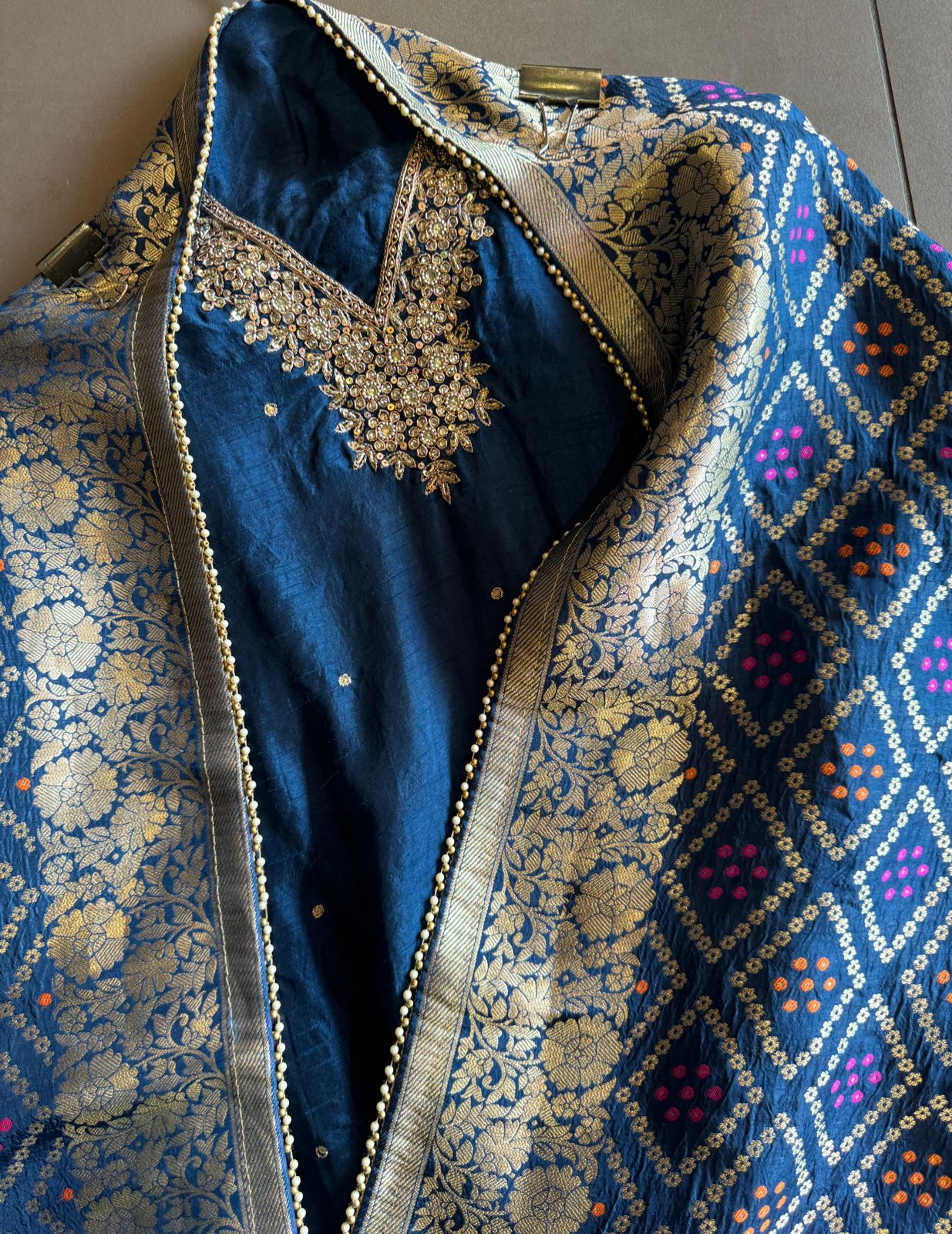 Pure Silk Shirt (Unstitched) with Dabka Handembroidery On the neckline
