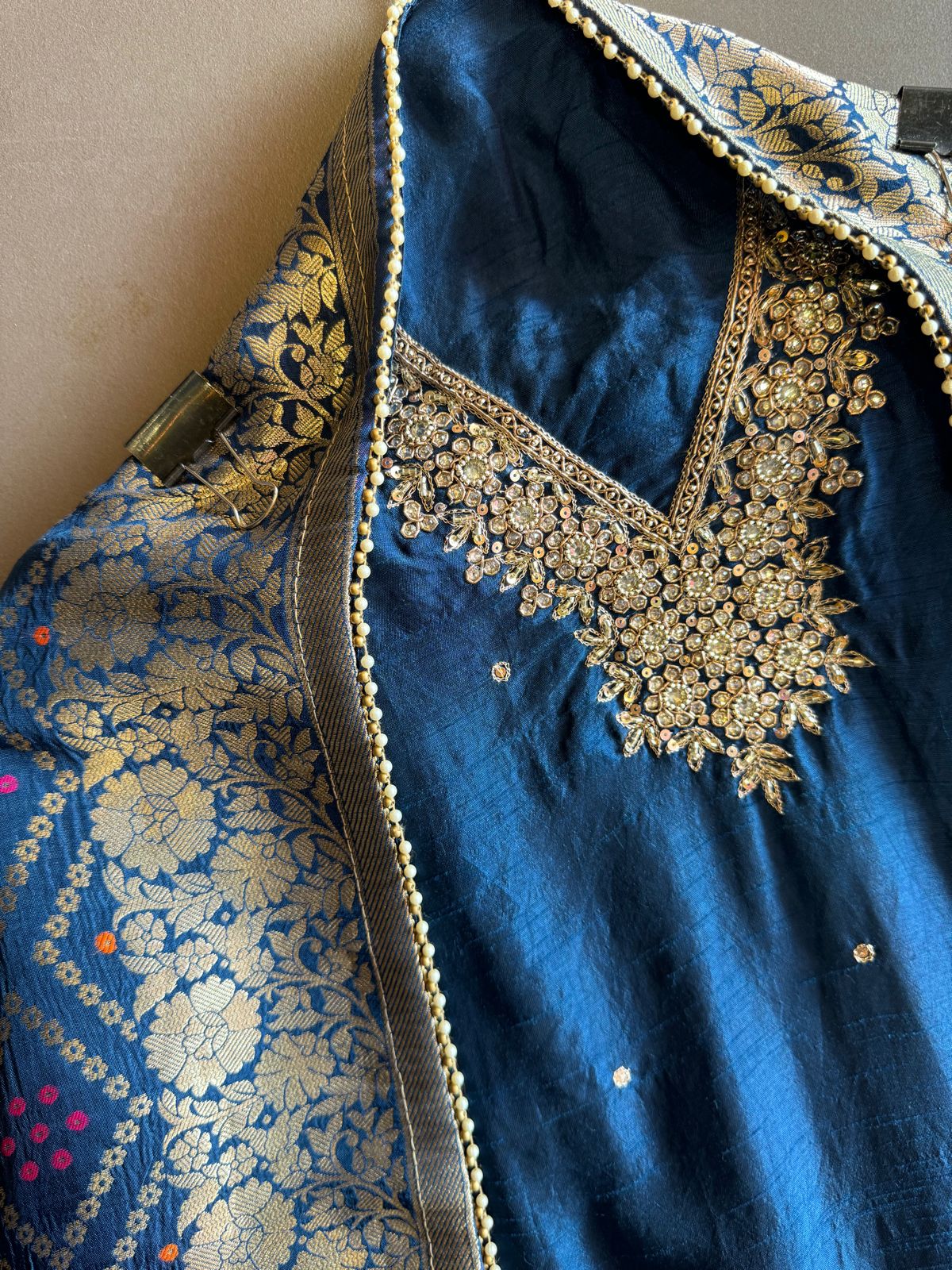 Pure Silk Shirt (Unstitched) with Dabka Handembroidery On the neckline