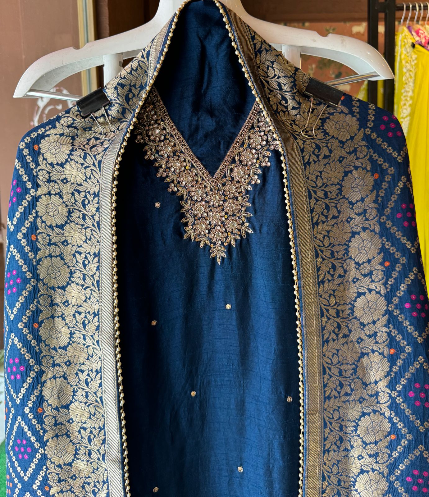 Pure Silk Shirt (Unstitched) with Dabka Handembroidery On the neckline