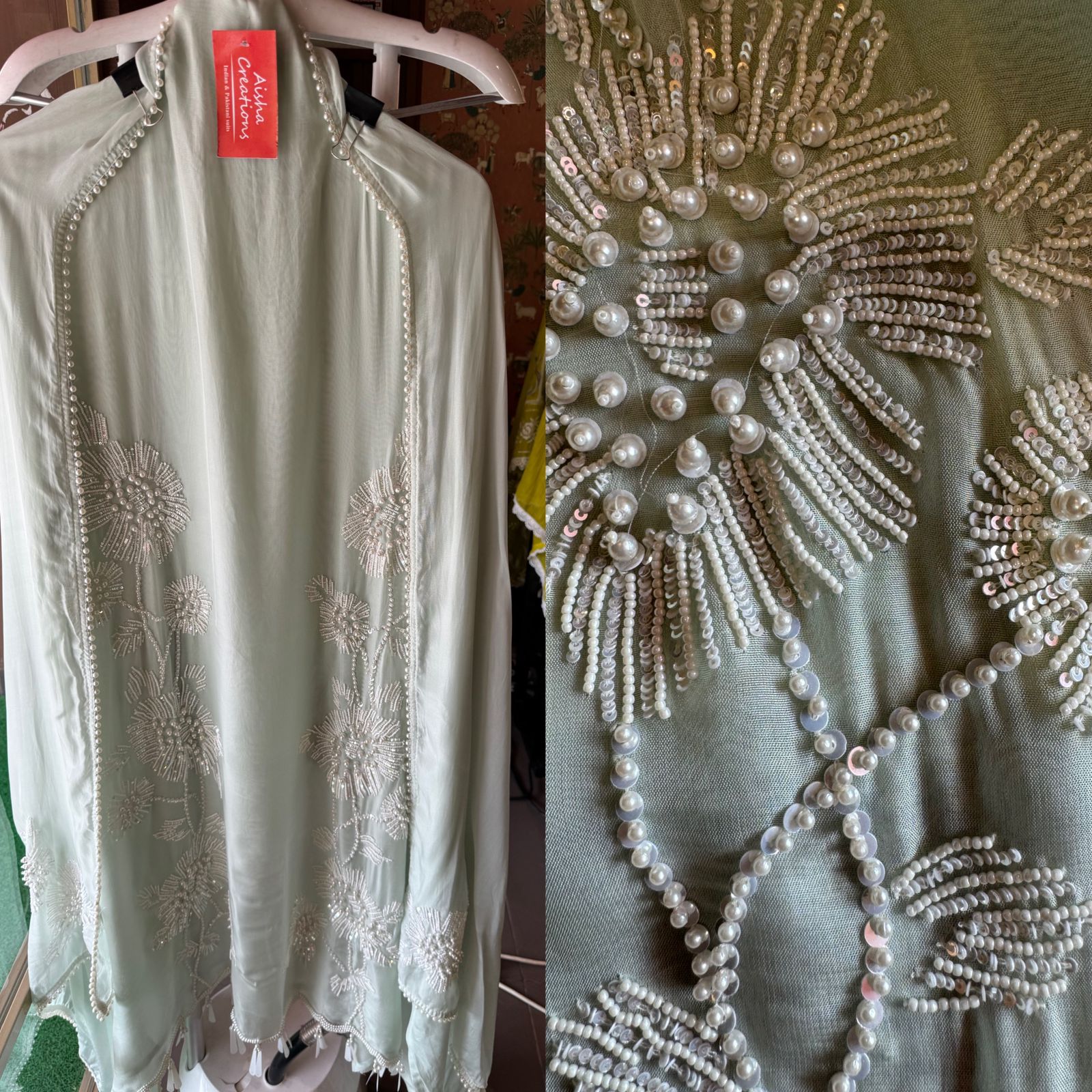 Shop our new exclusive range of Pakistani fabrics on soft organza with original pearl and Moti work