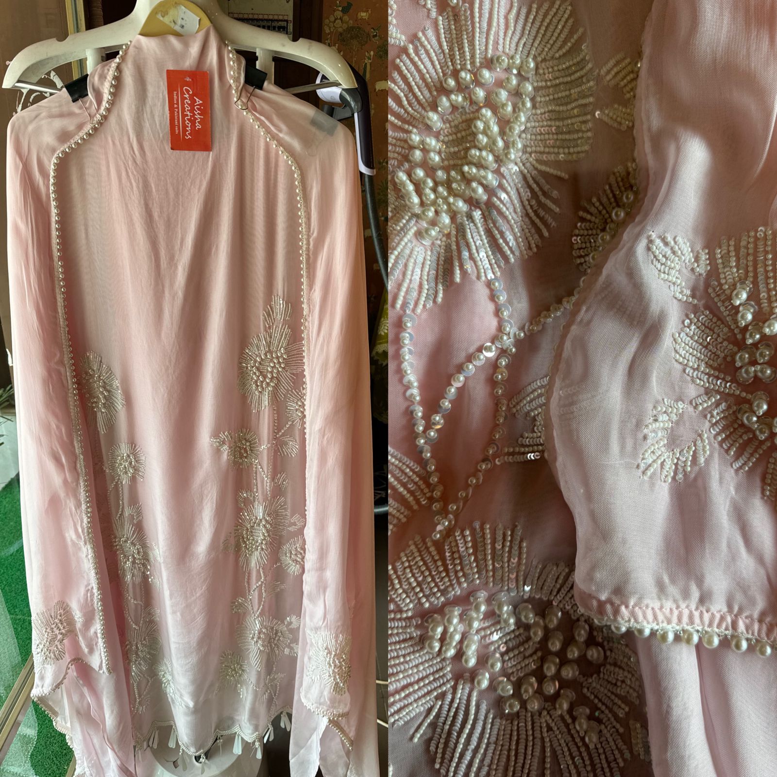 Shop our new exclusive range of Pakistani fabrics on soft organza with original pearl and Moti work