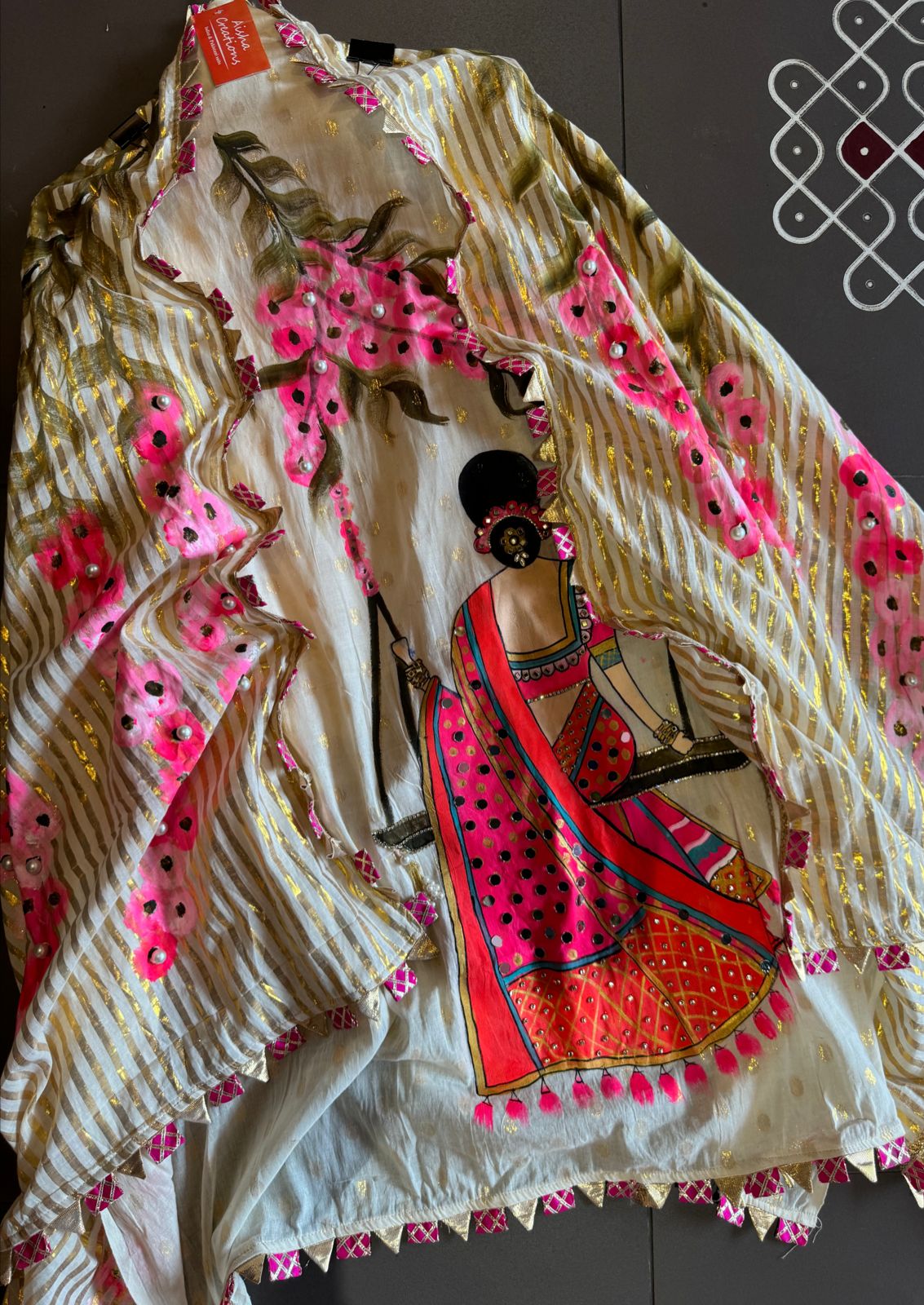 Cotton lurex Unstitched full size shirt with beautiful handpainted Jhulla Design on the shirt front