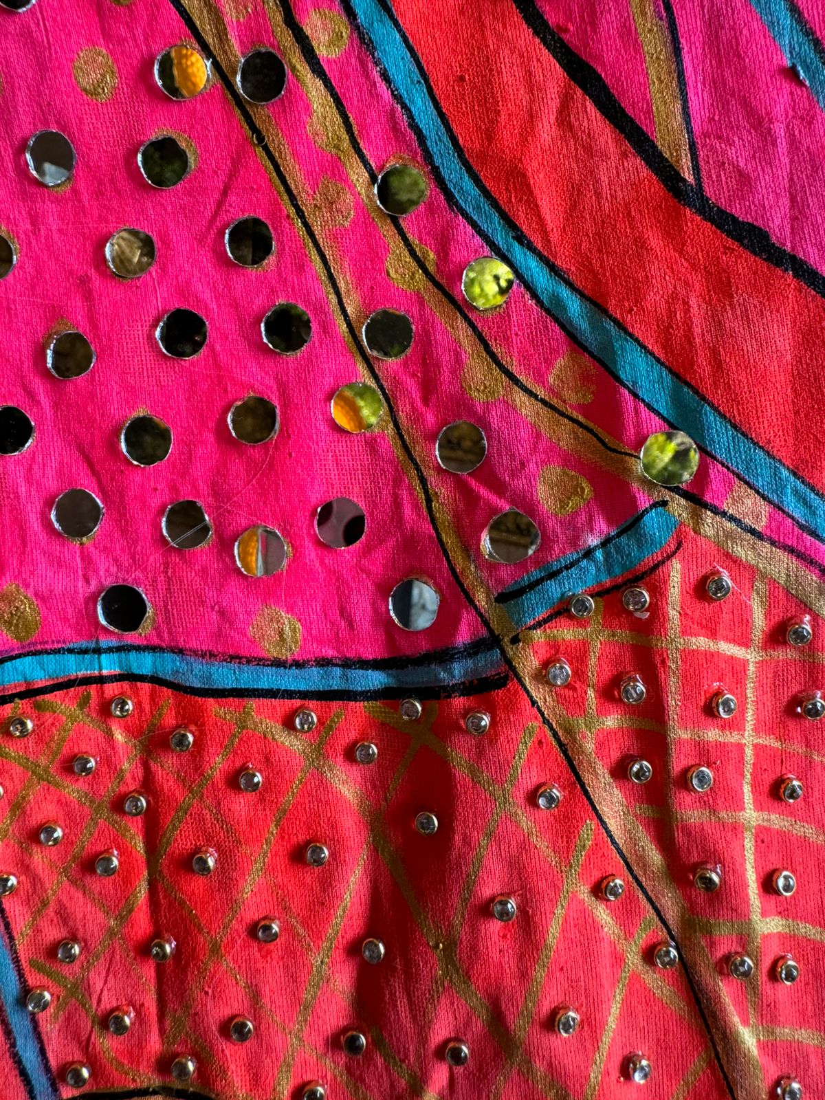 Cotton lurex Unstitched full size shirt with beautiful handpainted Jhulla Design on the shirt front