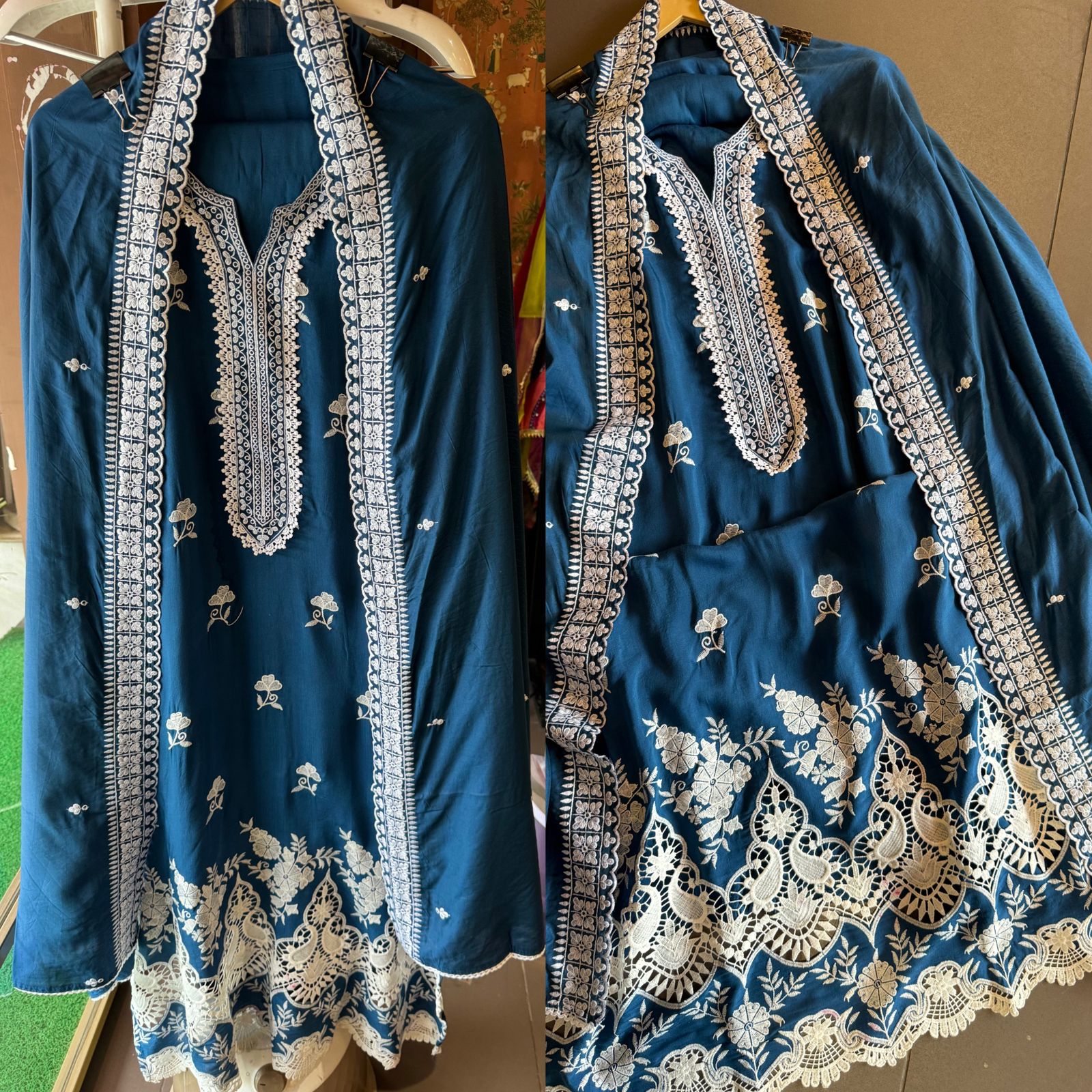 Pure cotton  Muslin Semi stitched Suit with beautiful Thread work done