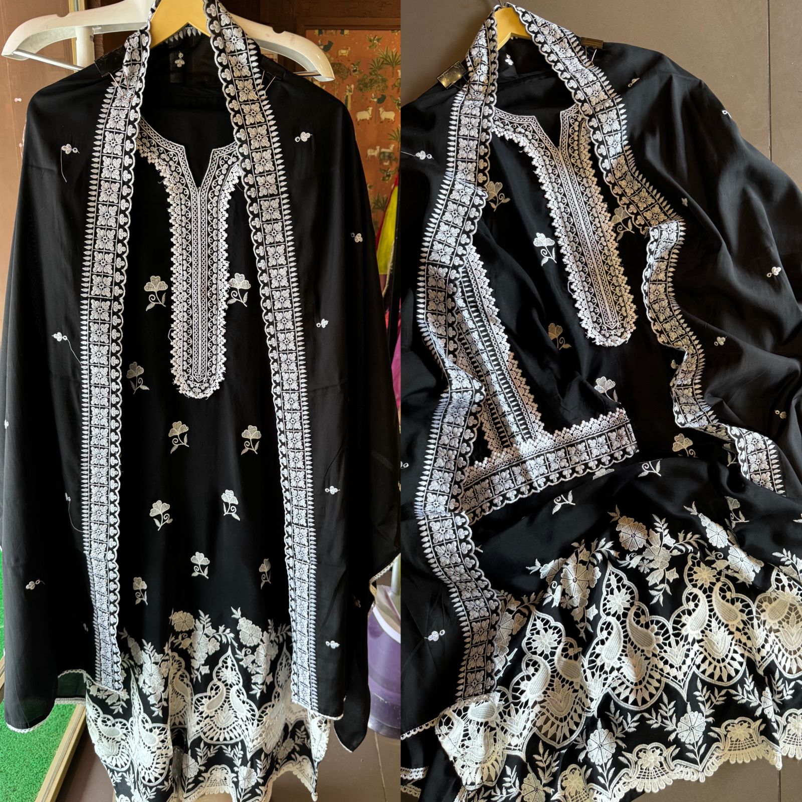 Pure cotton  Muslin Semi stitched Suit with beautiful Thread work done