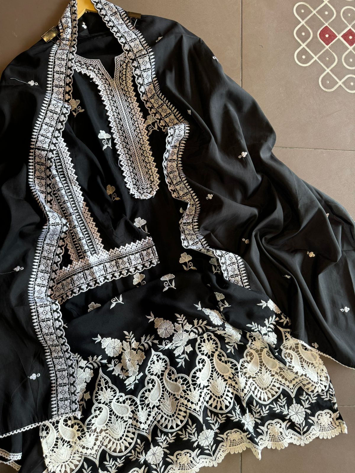 Pure cotton  Muslin Semi stitched Suit with beautiful Thread work done