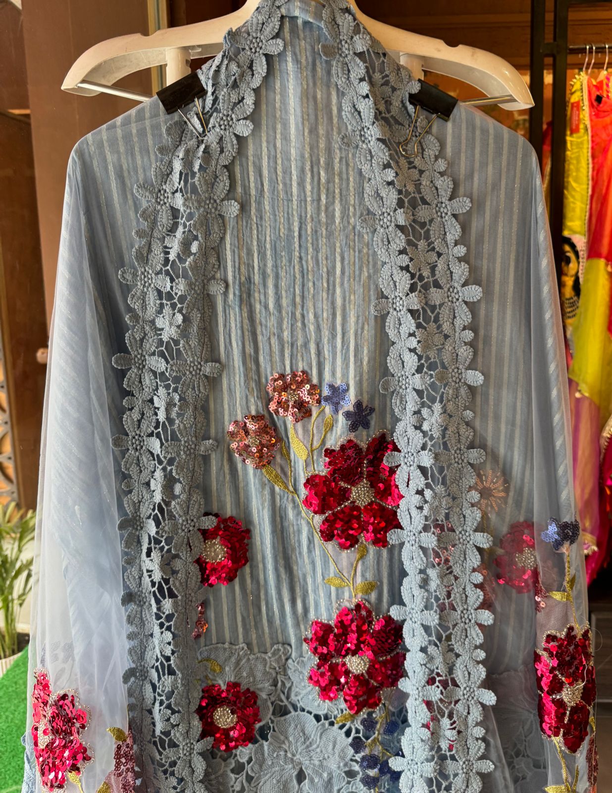 Organic cotton self base cotton shirt with rich crochet floral design ghera  Unstitched full size shirt