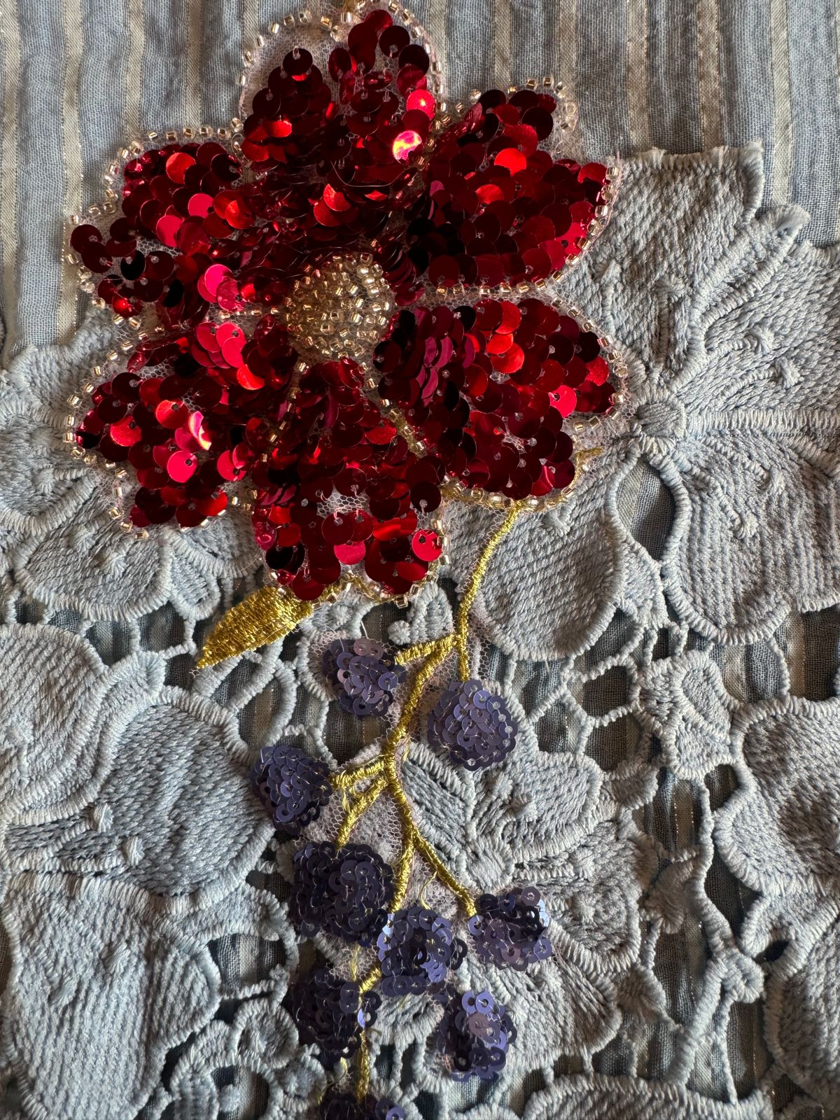 Organic cotton self base cotton shirt with rich crochet floral design ghera  Unstitched full size shirt