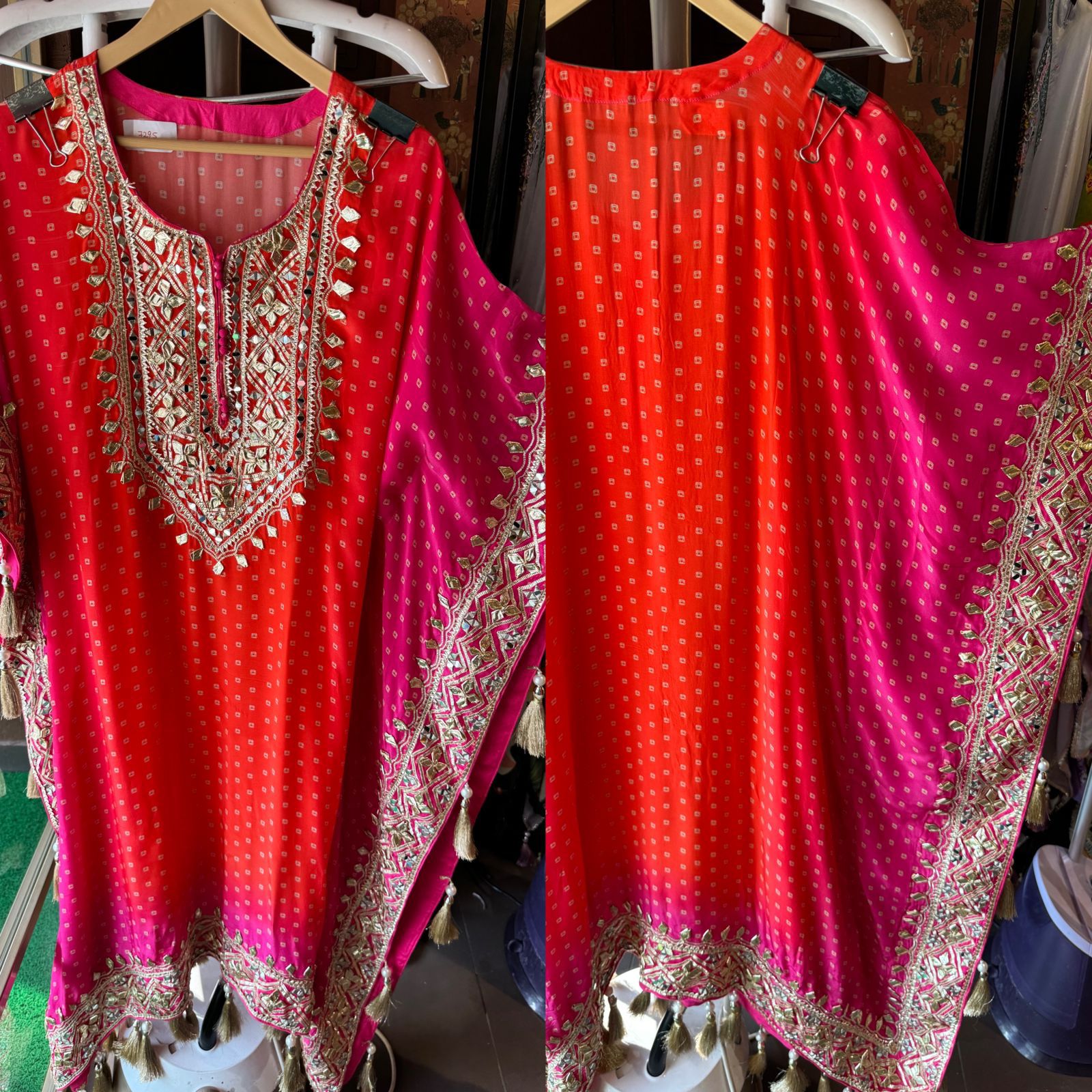 Pure crepe bandej printed kaaftan set ombre shaded