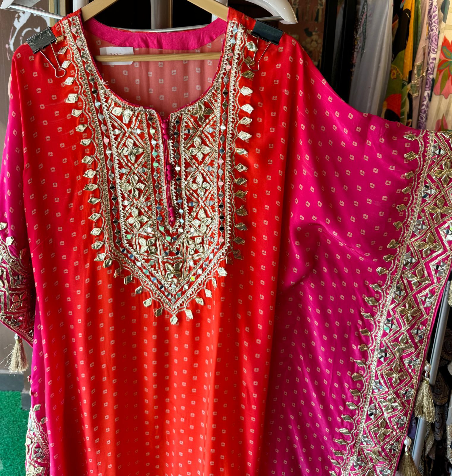 Pure crepe bandej printed kaaftan set ombre shaded