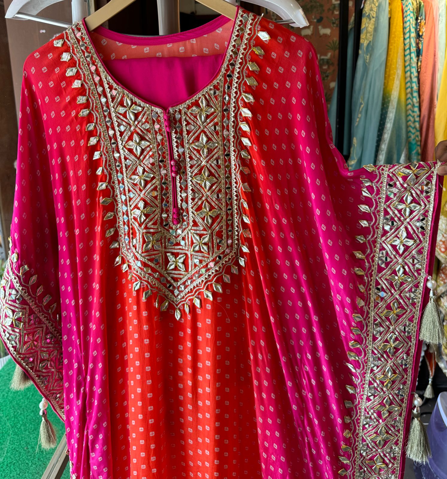 Pure crepe bandej printed kaaftan set ombre shaded