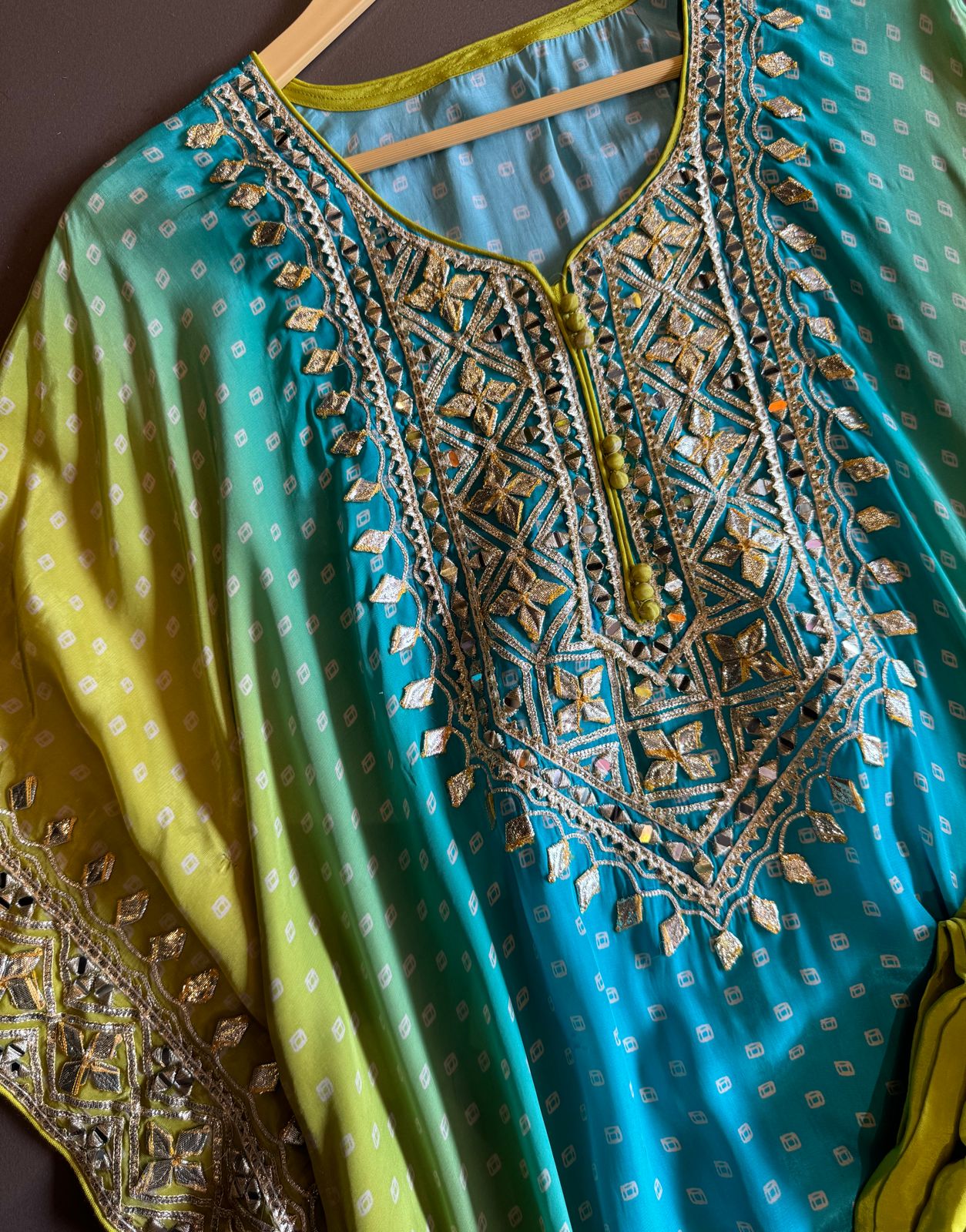 Pure crepe bandej printed kaaftan set ombre shaded