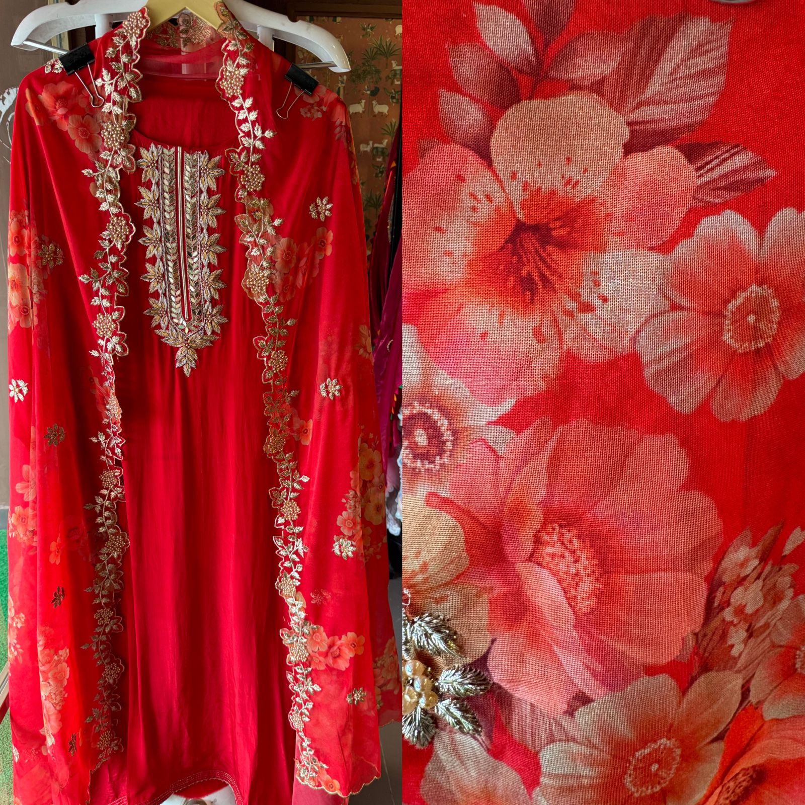 Pure crepe Shirt (Unstitched and full in size) with beautiful Neckwork done