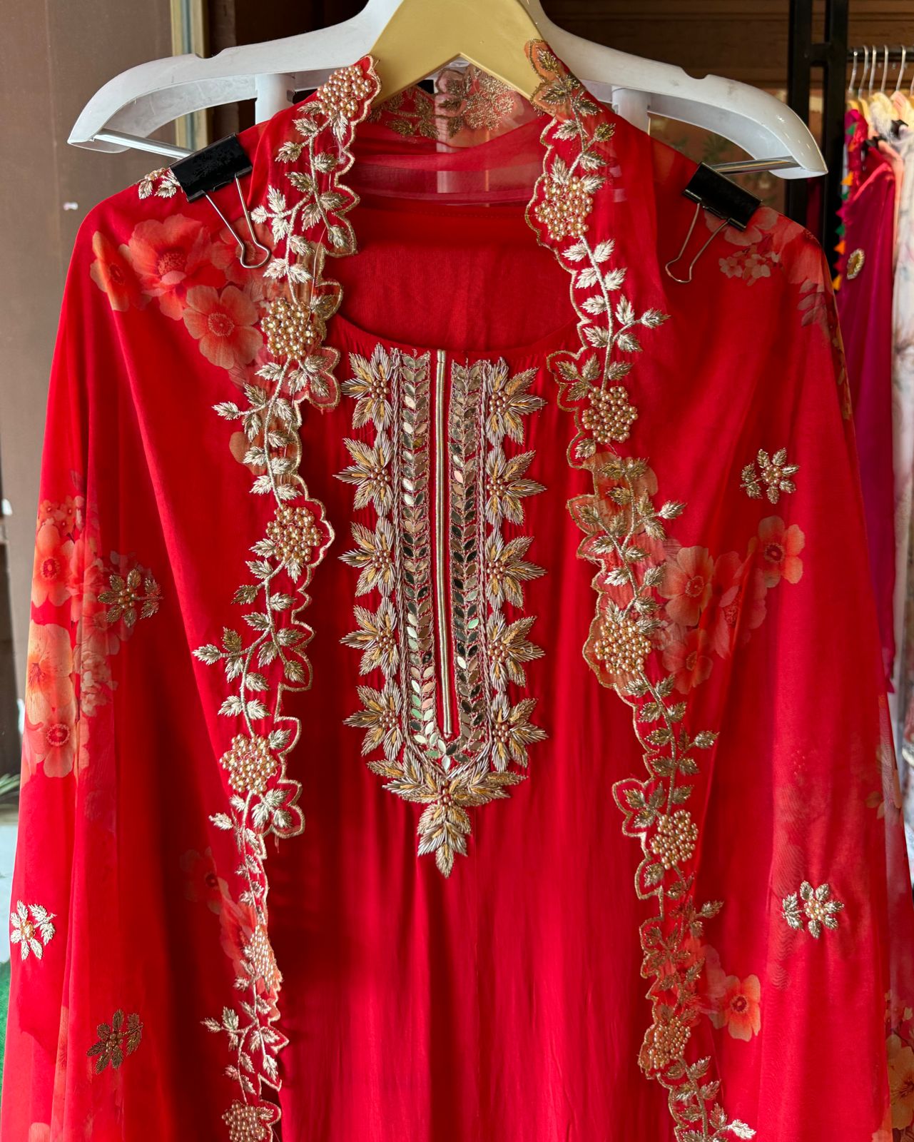 Pure crepe Shirt (Unstitched and full in size) with beautiful Neckwork done