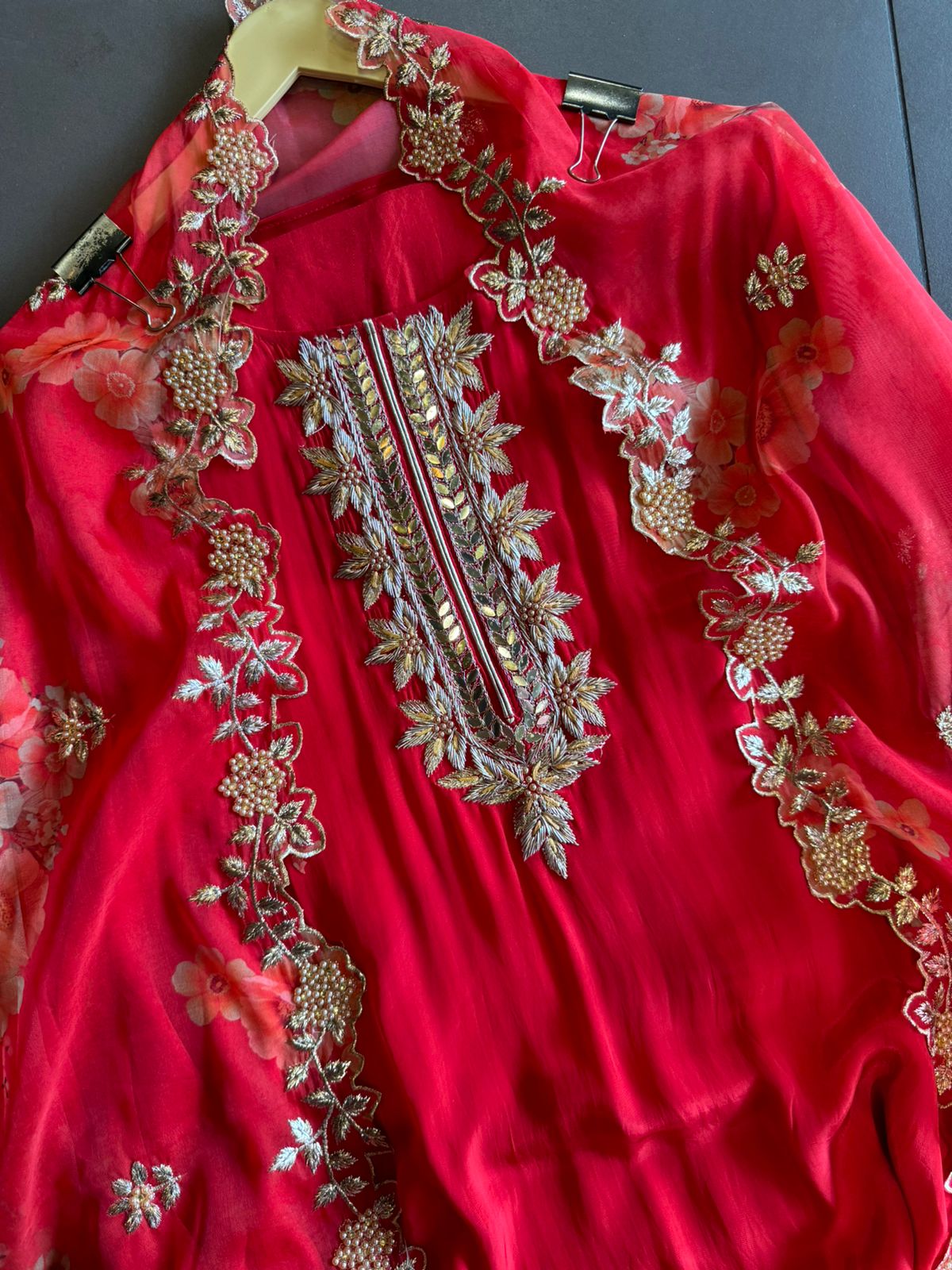 Pure crepe Shirt (Unstitched and full in size) with beautiful Neckwork done