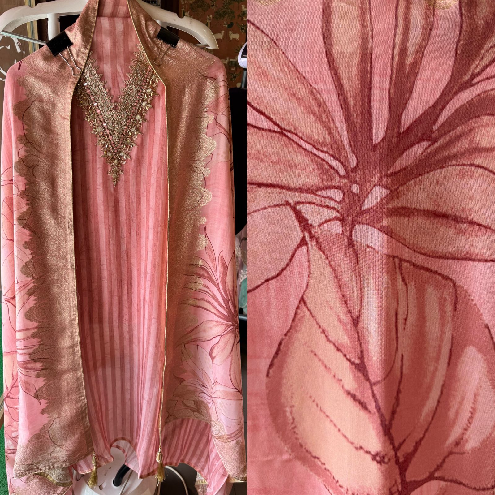 Soft organza Stripes Shirt (Unstitched)