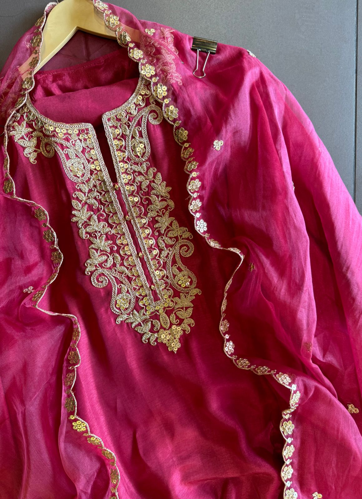 Pure silk Shirt (Unstitched) with Zari embroidery on the neckline