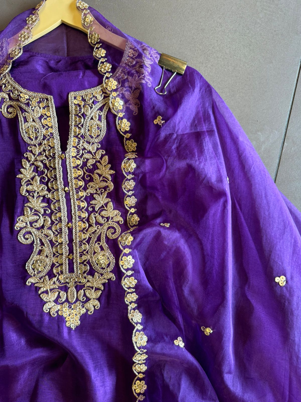 Pure silk Shirt (Unstitched) with Zari embroidery on the neckline
