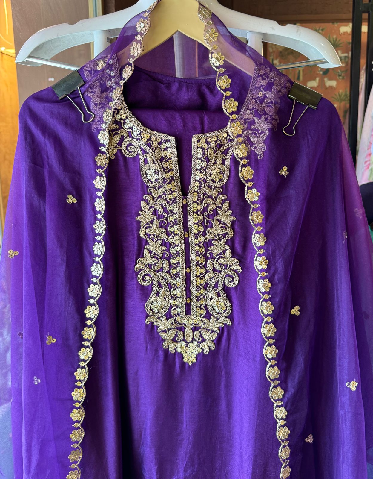 Pure silk Shirt (Unstitched) with Zari embroidery on the neckline