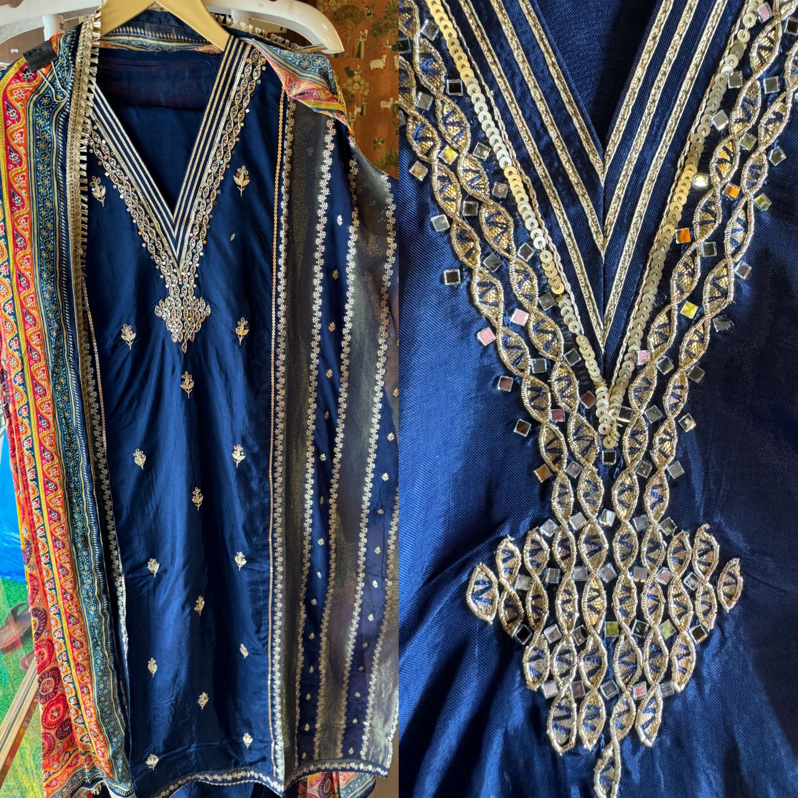 Pure mulberry silk Unstitched Shirt with designer Concept