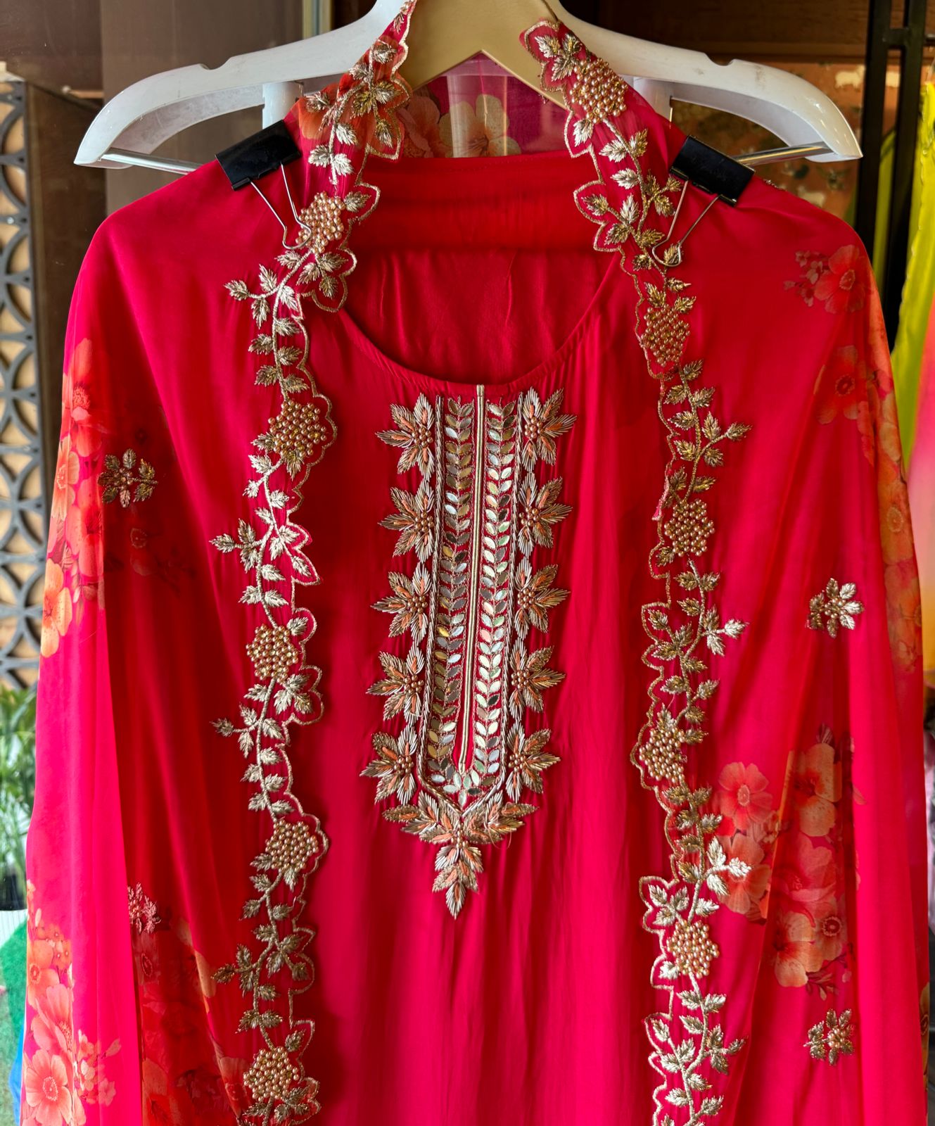 Pure crepe Shirt (Unstitched and full in size) with beautiful Neckwork done