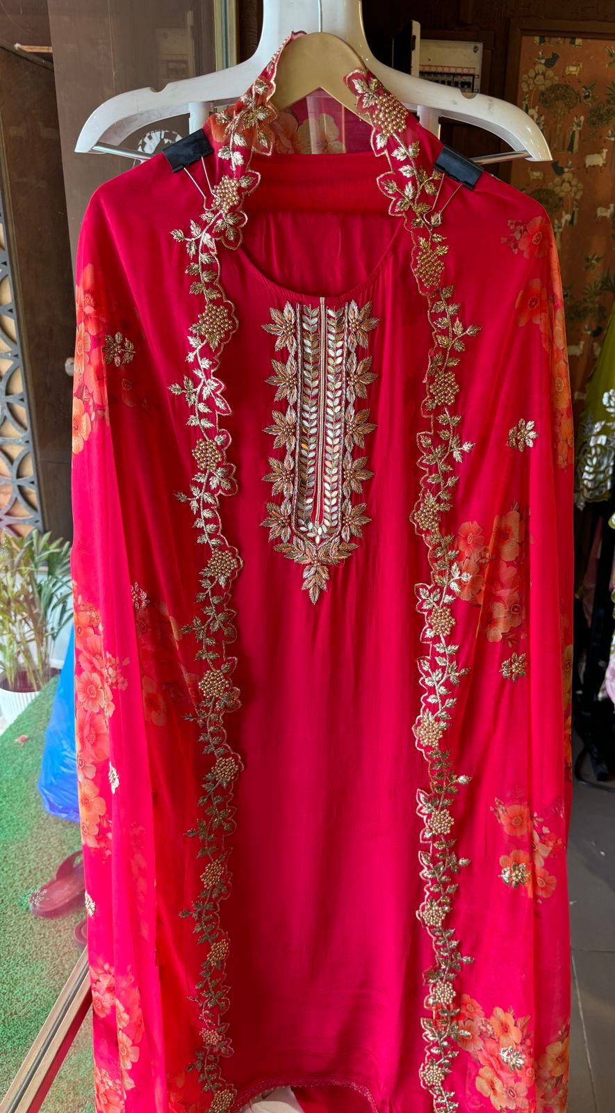 Pure crepe Shirt (Unstitched and full in size) with beautiful Neckwork done