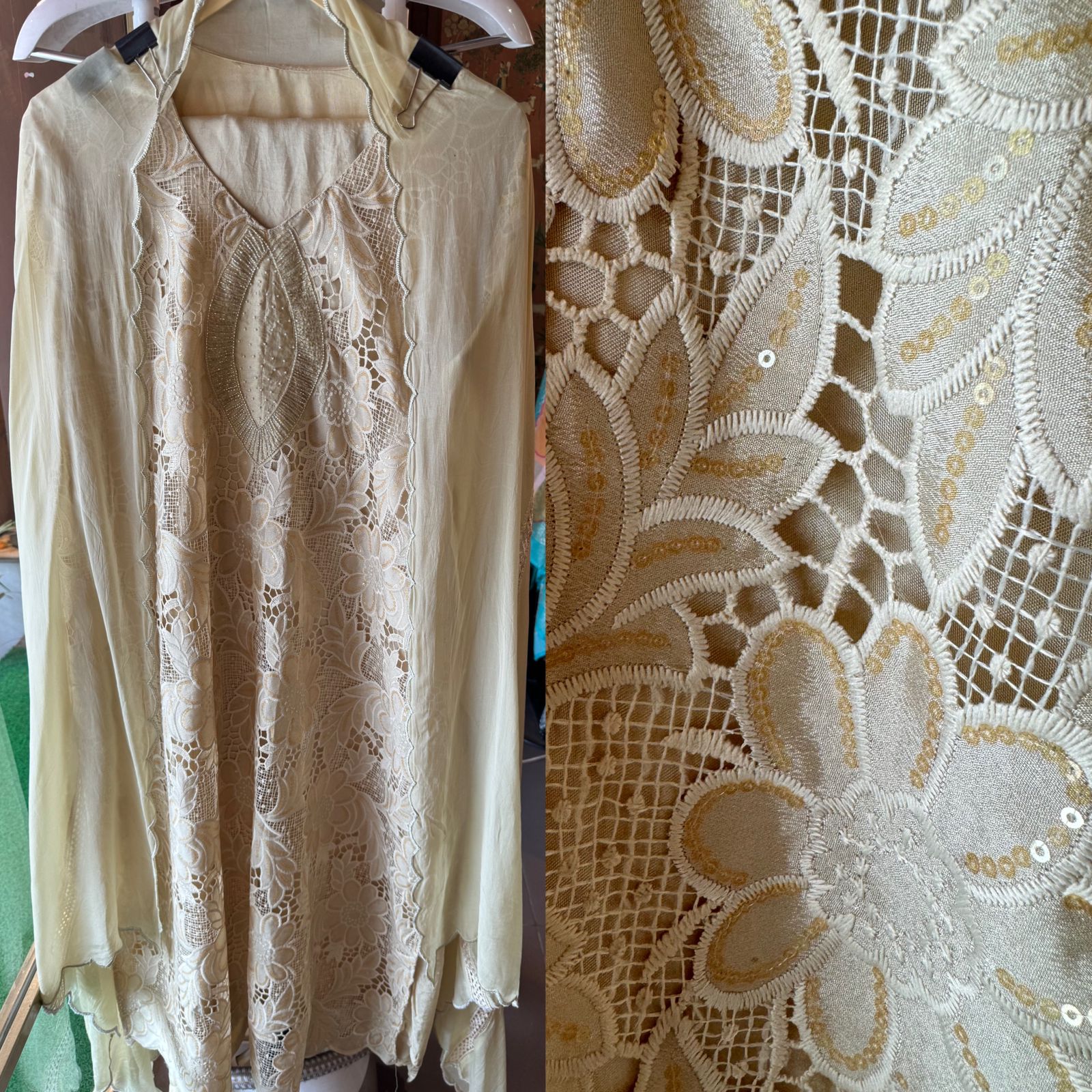 Crochia Floral Cutwork shirt with Linning , The base linning is Shantoon even the back has Linning attached.