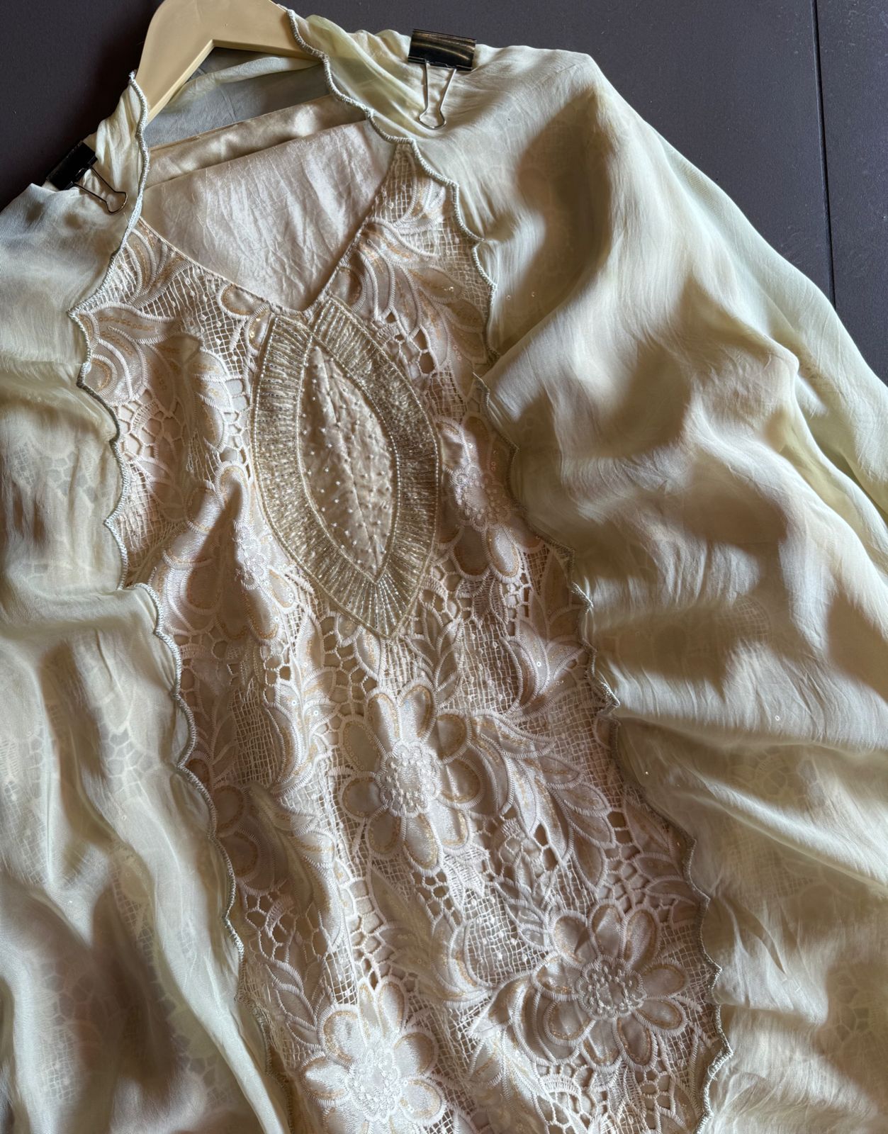 Crochia Floral Cutwork shirt with Linning , The base linning is Shantoon even the back has Linning attached.