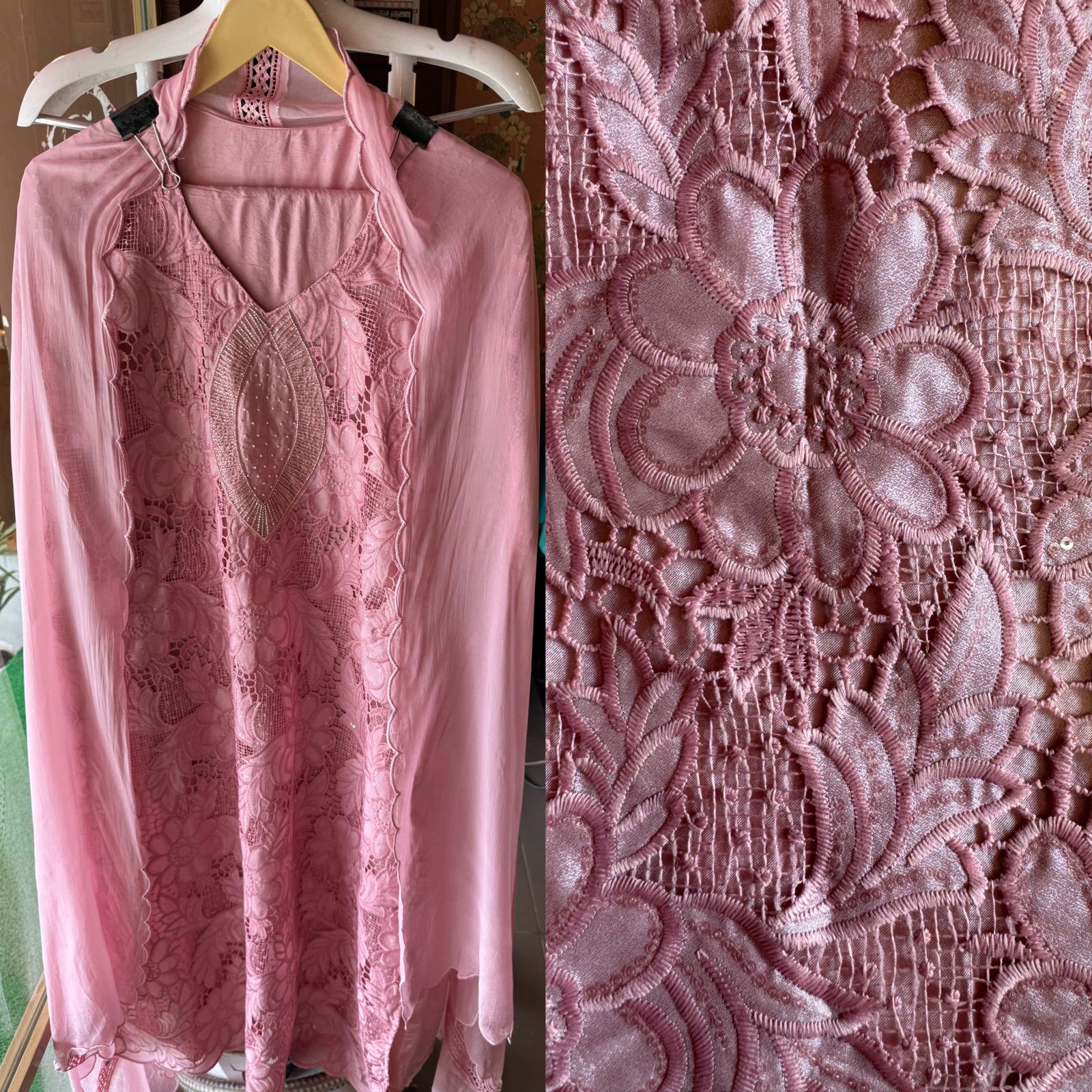 Crochia Floral Cutwork shirt with Linning , The base linning is Shantoon even the back has Linning attached.