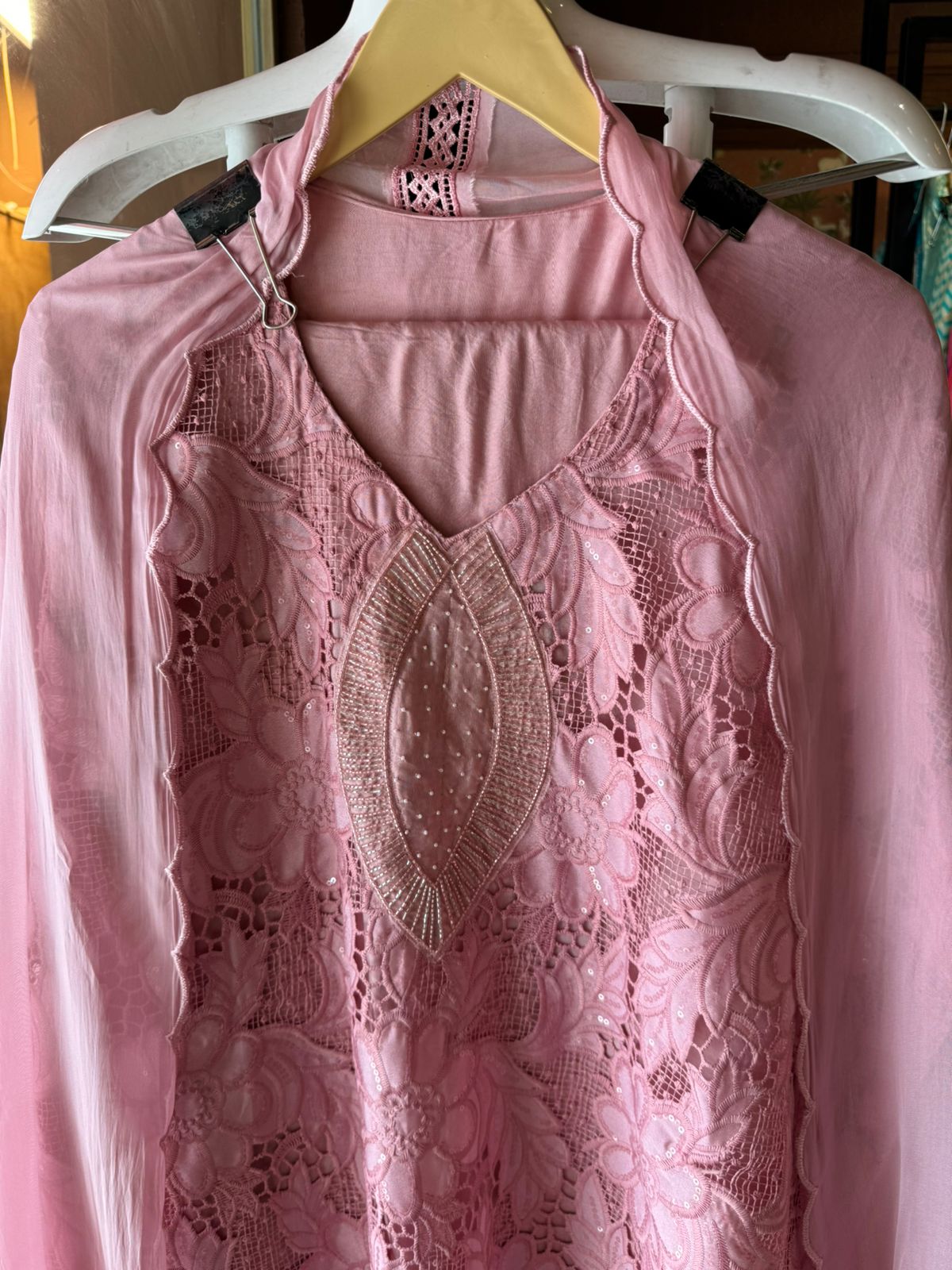 Crochia Floral Cutwork shirt with Linning , The base linning is Shantoon even the back has Linning attached.