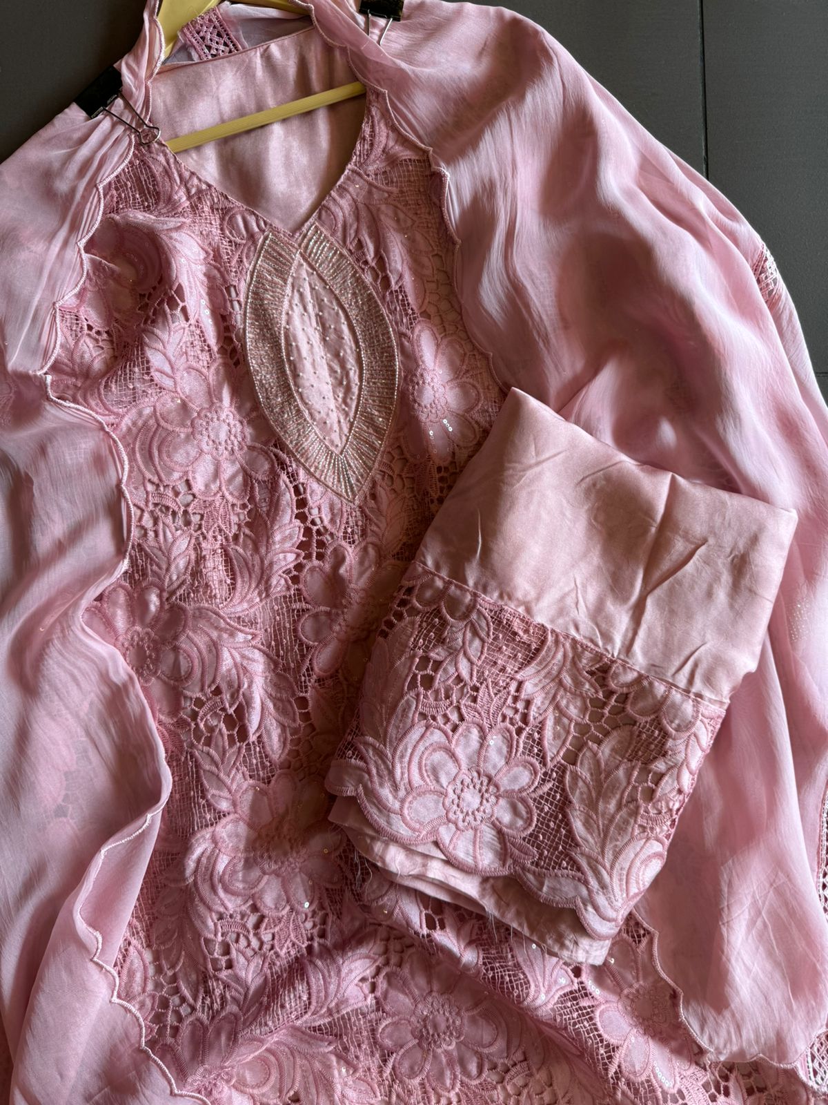 Crochia Floral Cutwork shirt with Linning , The base linning is Shantoon even the back has Linning attached.