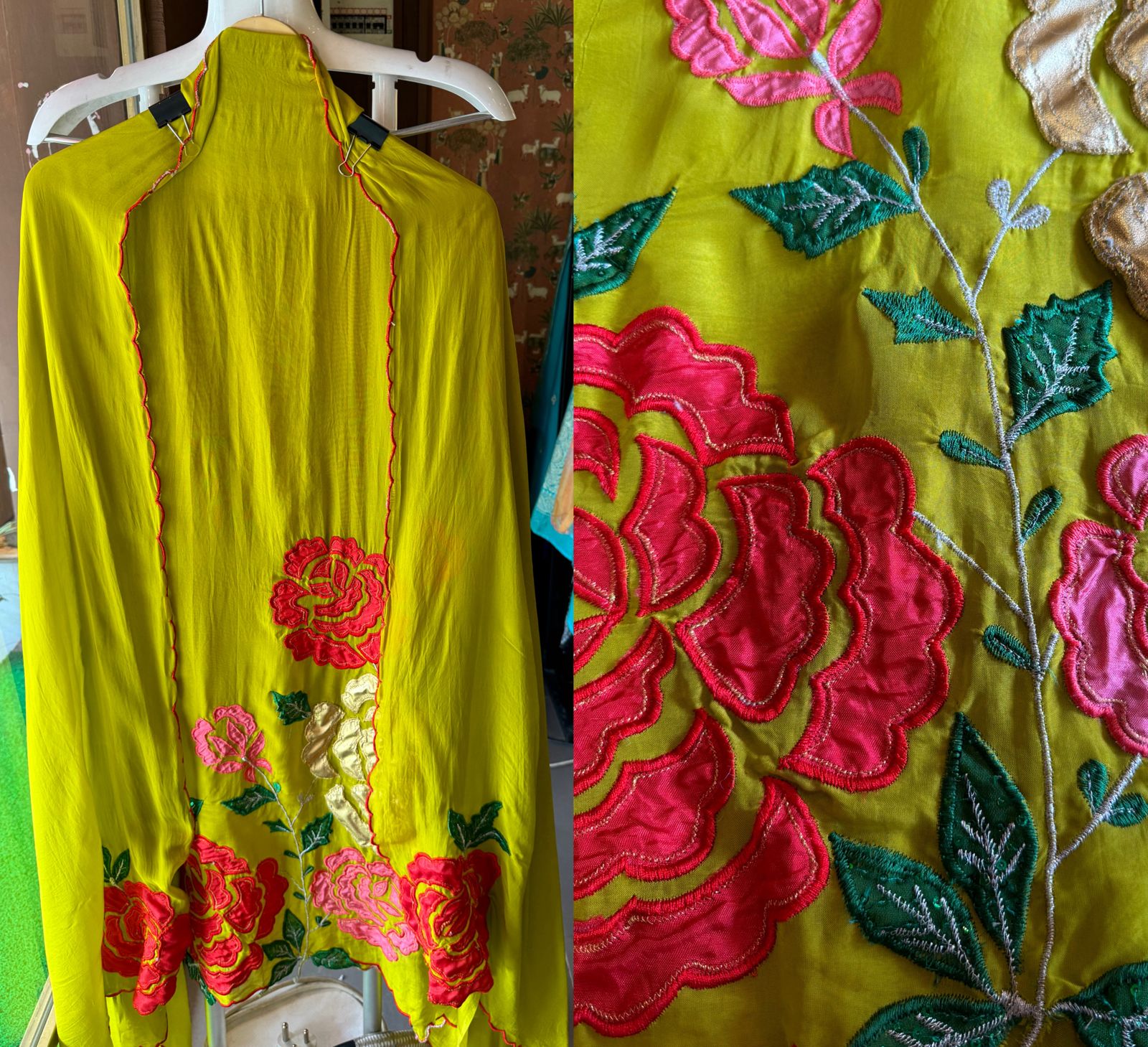 Soft organza Unstitched Shirt with Floral Patchwork done on the shirt front