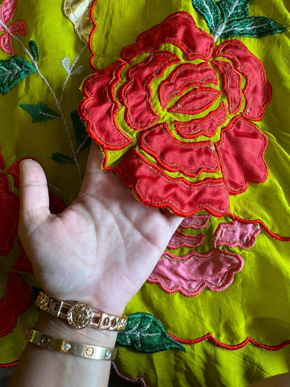 Soft organza Unstitched Shirt with Floral Patchwork done on the shirt front