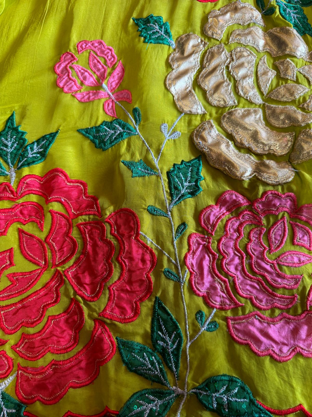 Soft organza Unstitched Shirt with Floral Patchwork done on the shirt front