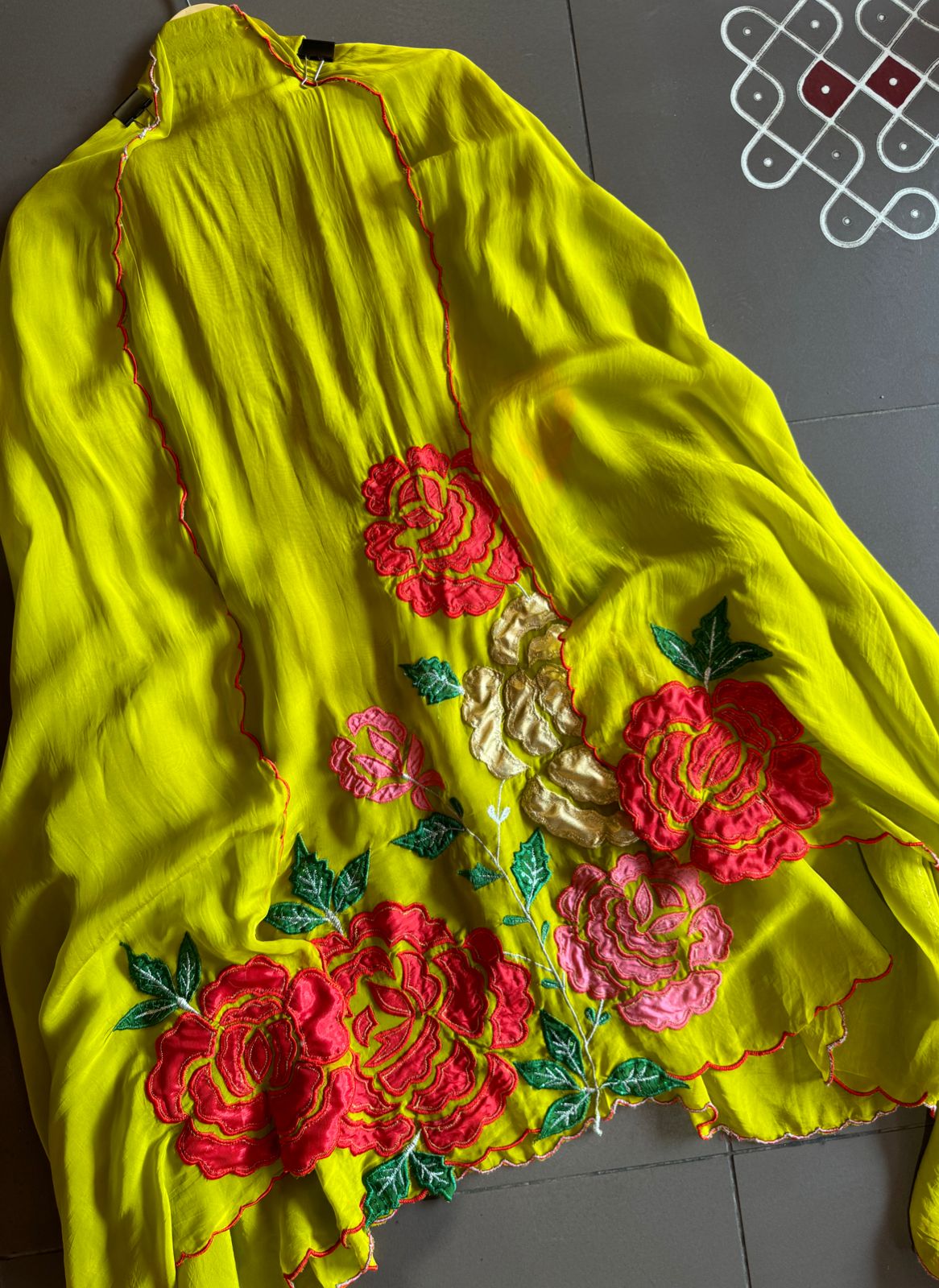 Soft organza Unstitched Shirt with Floral Patchwork done on the shirt front