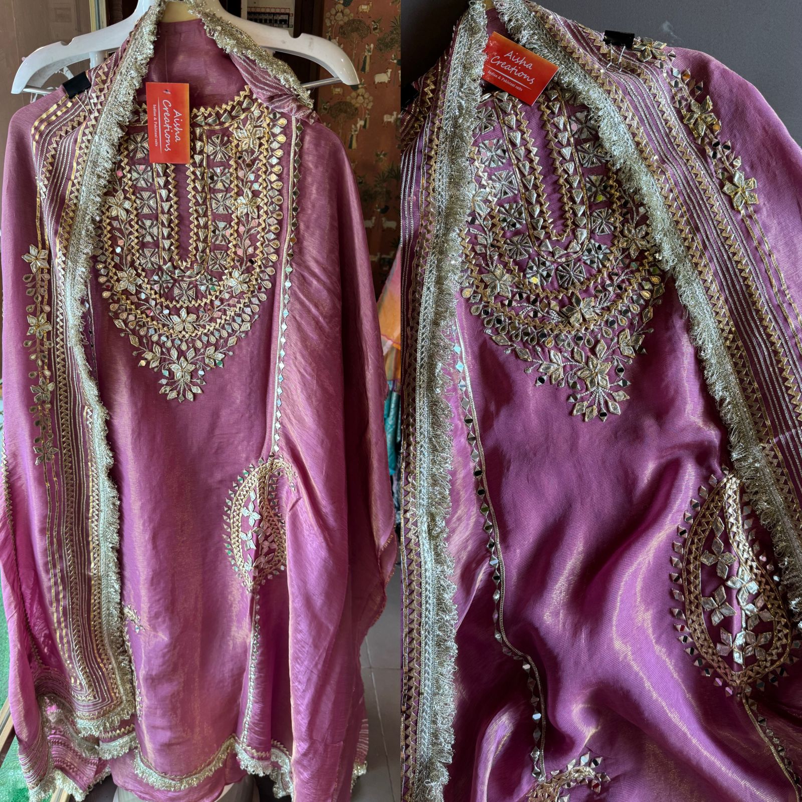 Soft shimmer tissue Unstitched Full Size shirt with heavily embroidered gotta