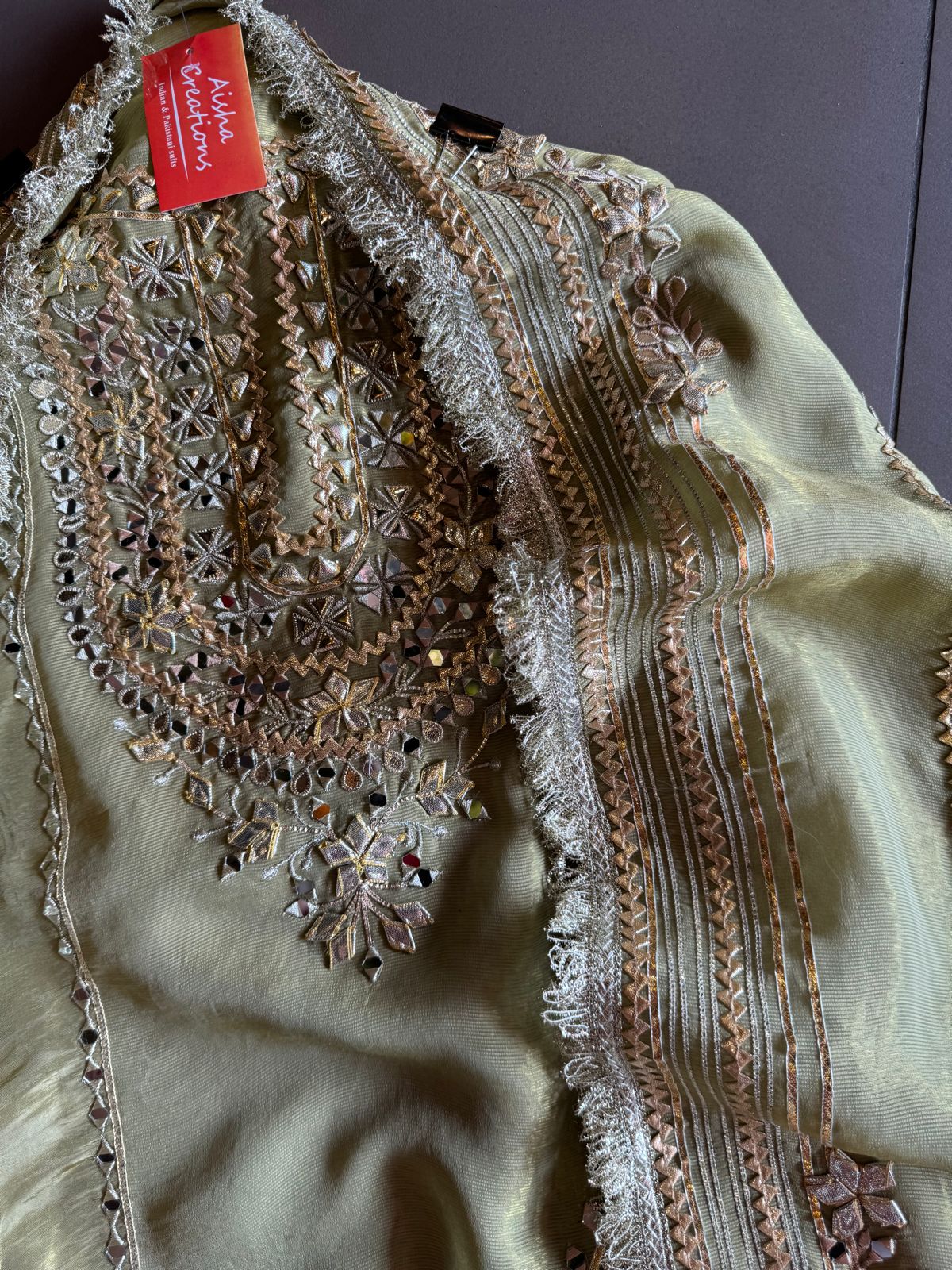 Soft shimmer tissue Unstitched Full Size shirt with heavily embroidered gotta