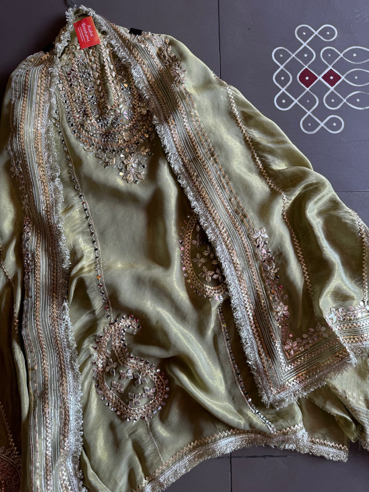 Soft shimmer tissue Unstitched Full Size shirt with heavily embroidered gotta