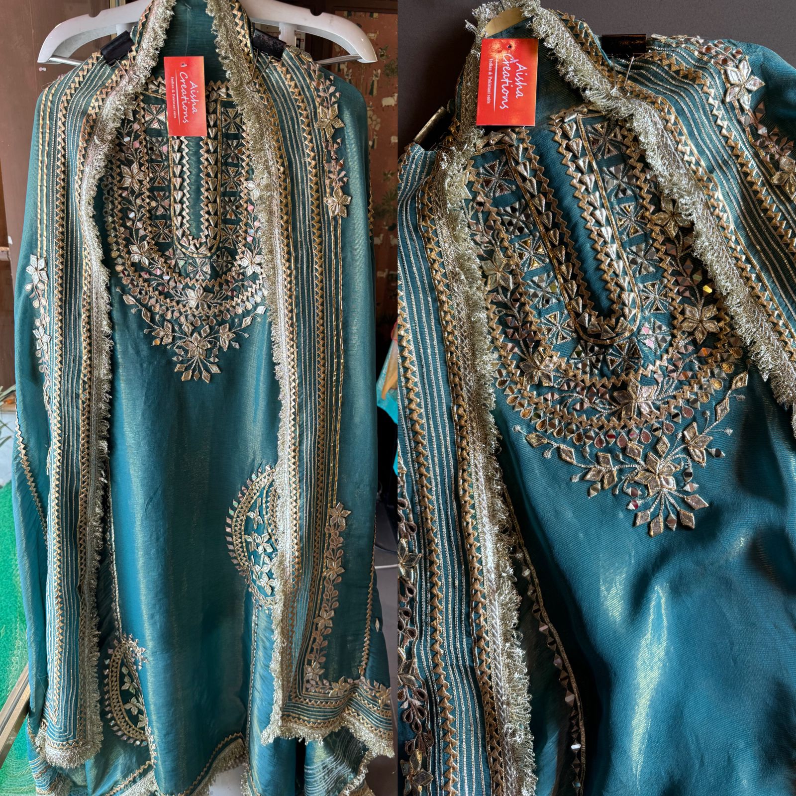 Soft shimmer tissue Unstitched Full Size shirt with heavily embroidered gotta