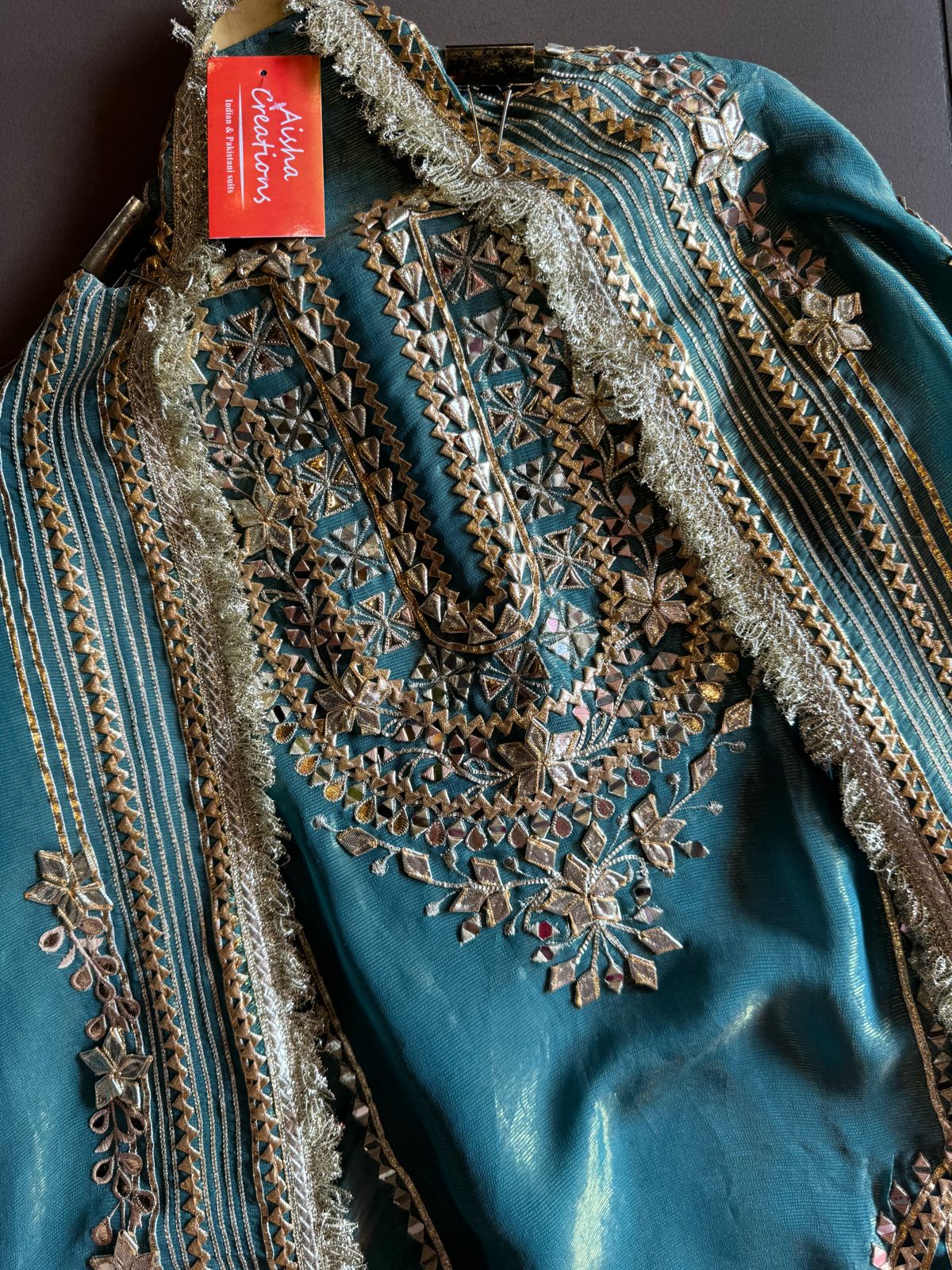 Soft shimmer tissue Unstitched Full Size shirt with heavily embroidered gotta