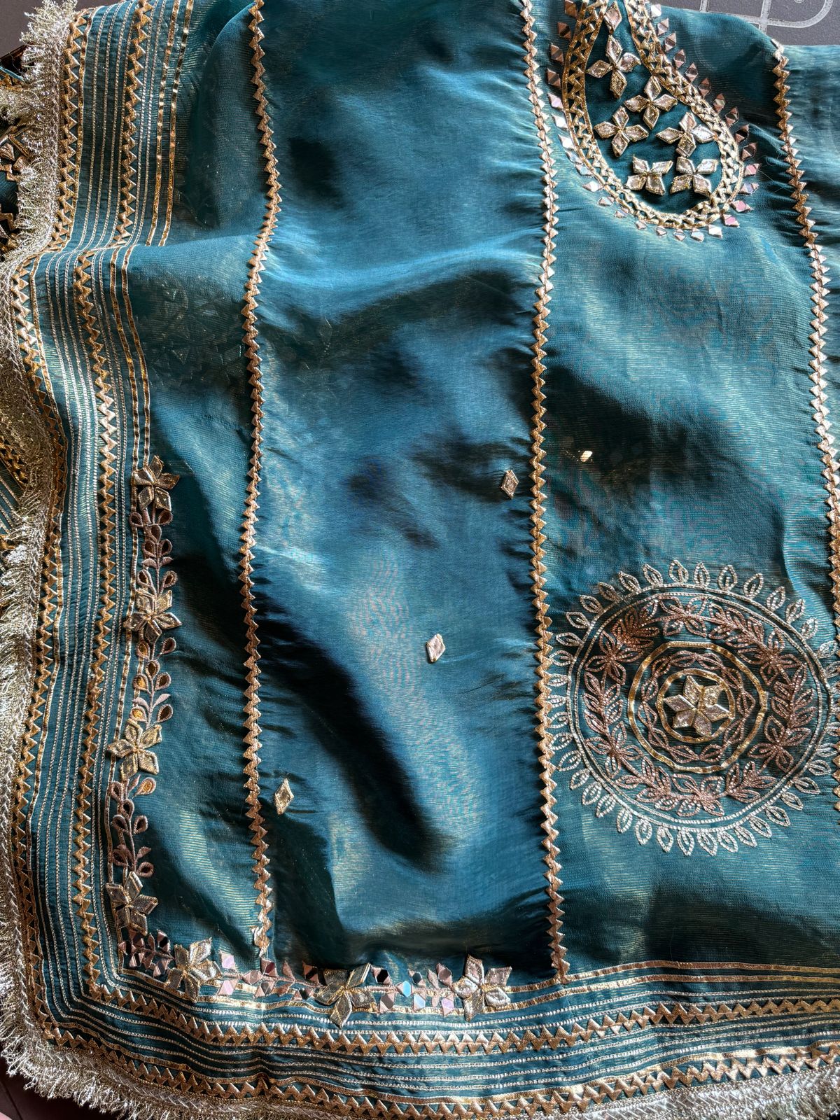 Soft shimmer tissue Unstitched Full Size shirt with heavily embroidered gotta