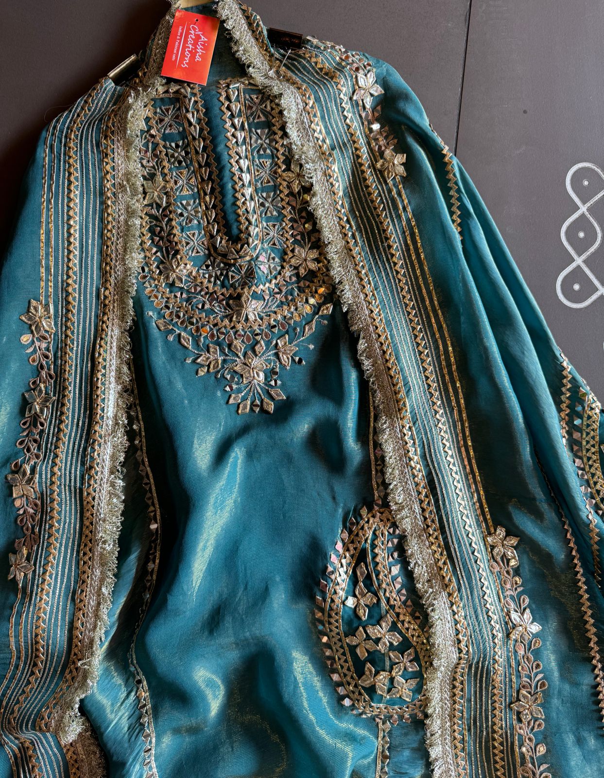 Soft shimmer tissue Unstitched Full Size shirt with heavily embroidered gotta