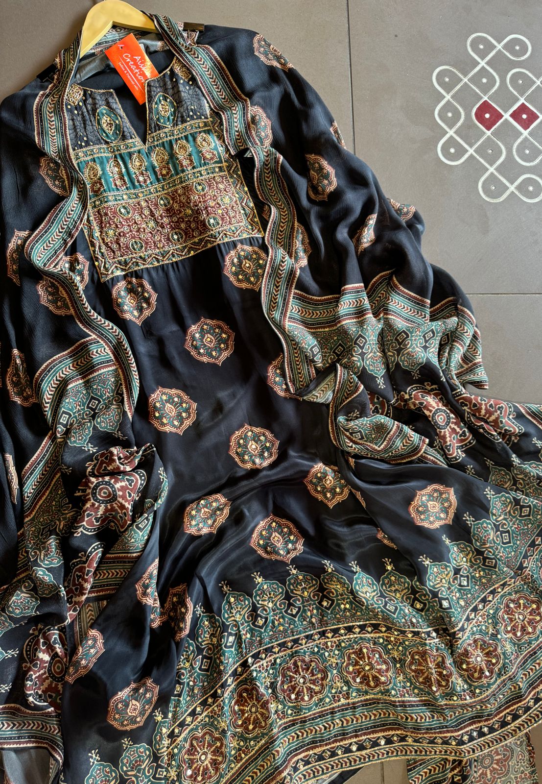 Digital block printed pure crepe shirt , Very soft and flowy fabric ,