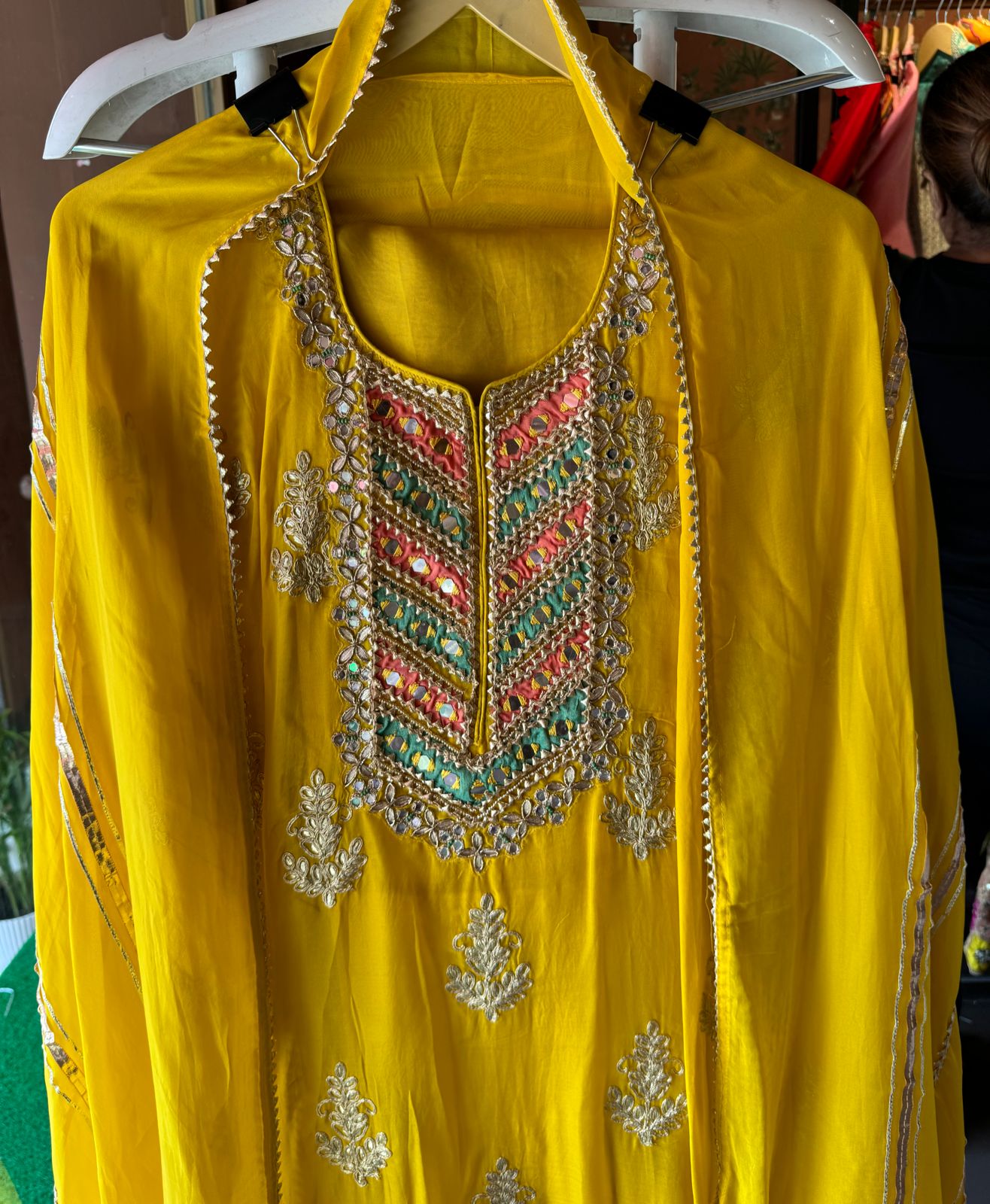 Soft organza Unstitched shirt with heavily embroidered zari bootas with leather gotta work