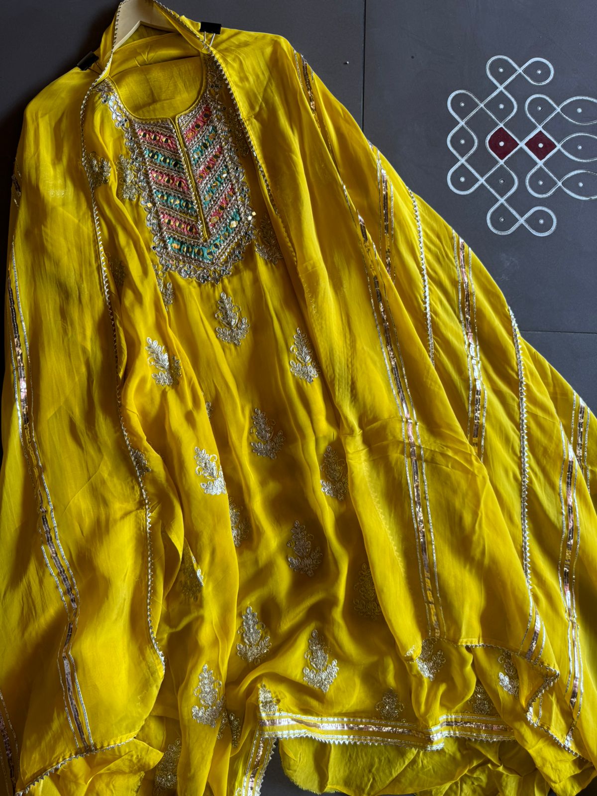 Soft organza Unstitched shirt with heavily embroidered zari bootas with leather gotta work