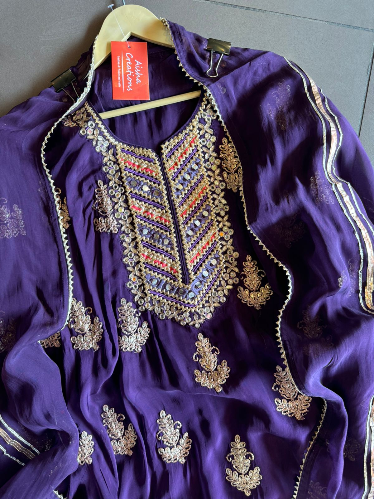 Soft organza Unstitched shirt with heavily embroidered zari bootas with leather gotta work