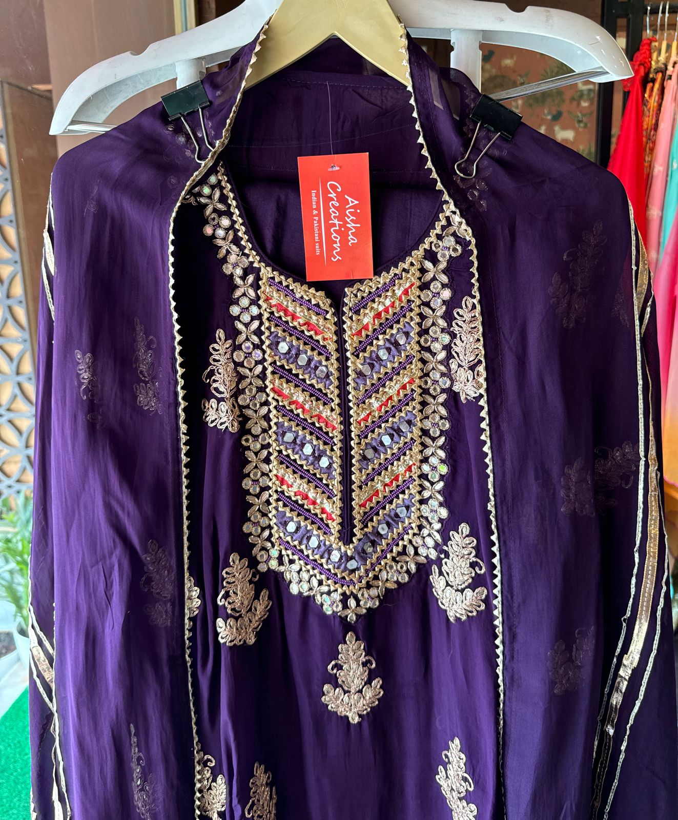 Soft organza Unstitched shirt with heavily embroidered zari bootas with leather gotta work