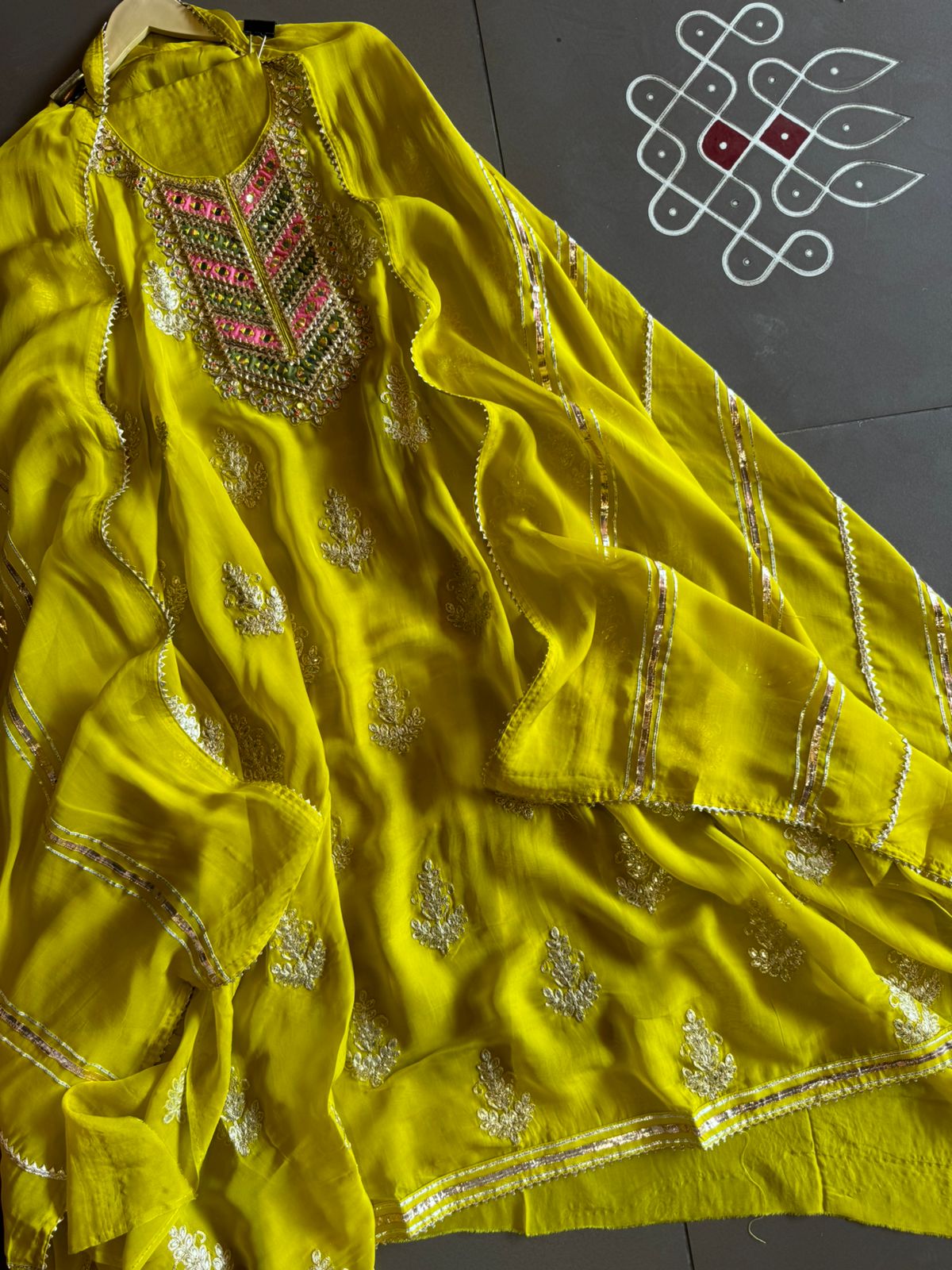 Soft organza Unstitched shirt with heavily embroidered zari bootas with leather gotta work