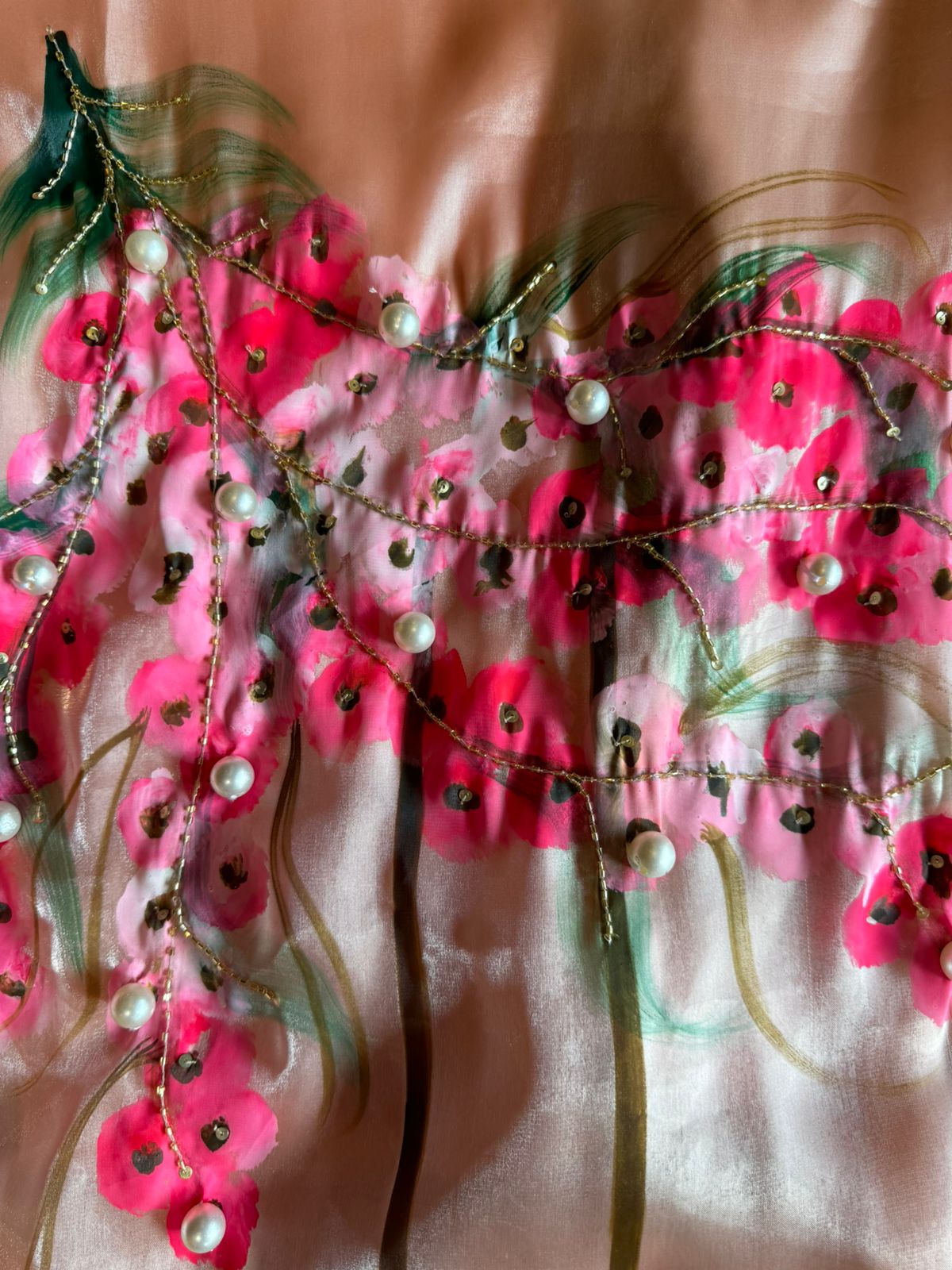 Soft Glass Tissue (Unstitched) Full size shirt with Very beautiful Handpainted cocept